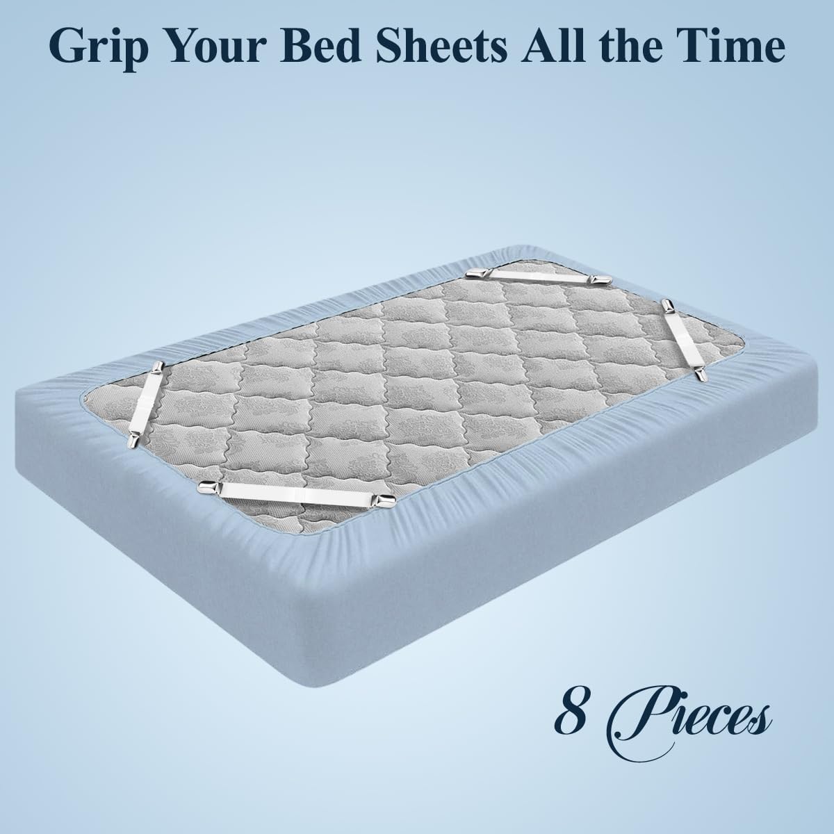 8+2 Pieces Bed Sheet Holder Straps Bed Sheet Fasteners Suspenders Holder Straps Adjustable Crisscross Elastic Band Fitted Sheets Corner Straps Grippers Clip, White