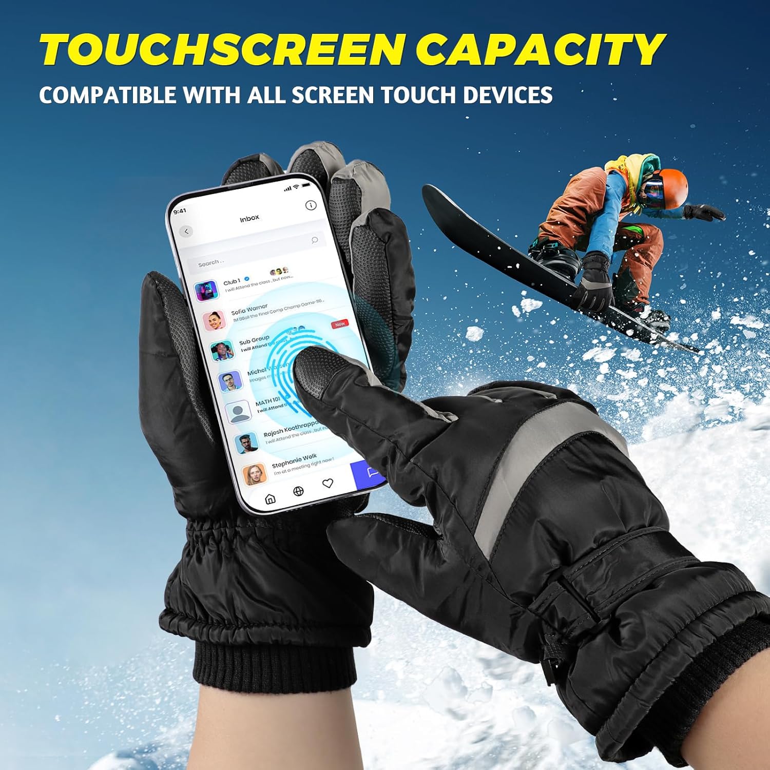 Winter Ski Gloves, Windproof Glove for Men & Women, Touchscreen Snow Gloves for Cold Weather, Thermal Warm Glove
