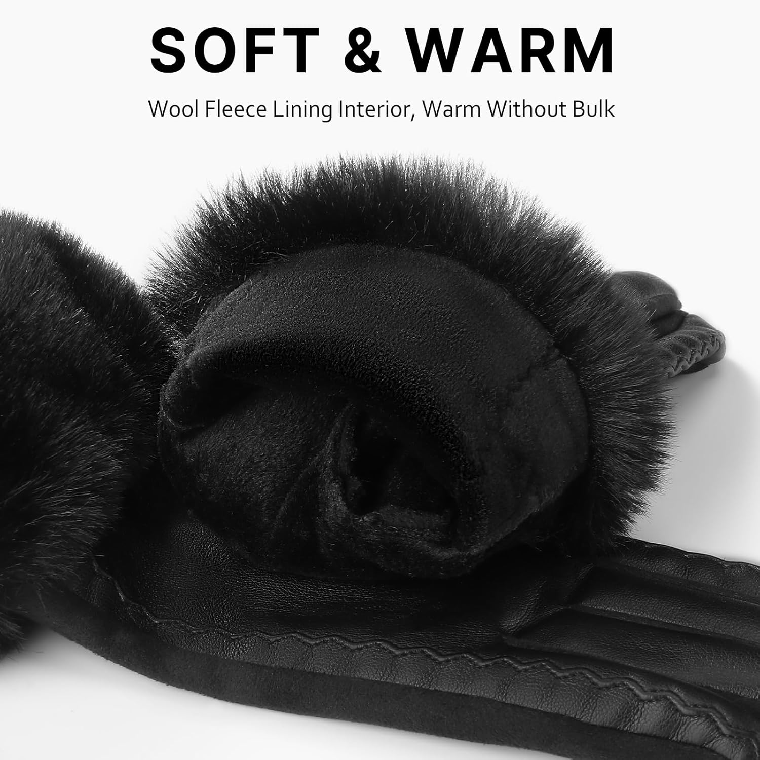 Leather Gloves for Women, Warm Winter Gloves Women with Plush Cuff, Touchscreen Womens Gloves for Cold Weather