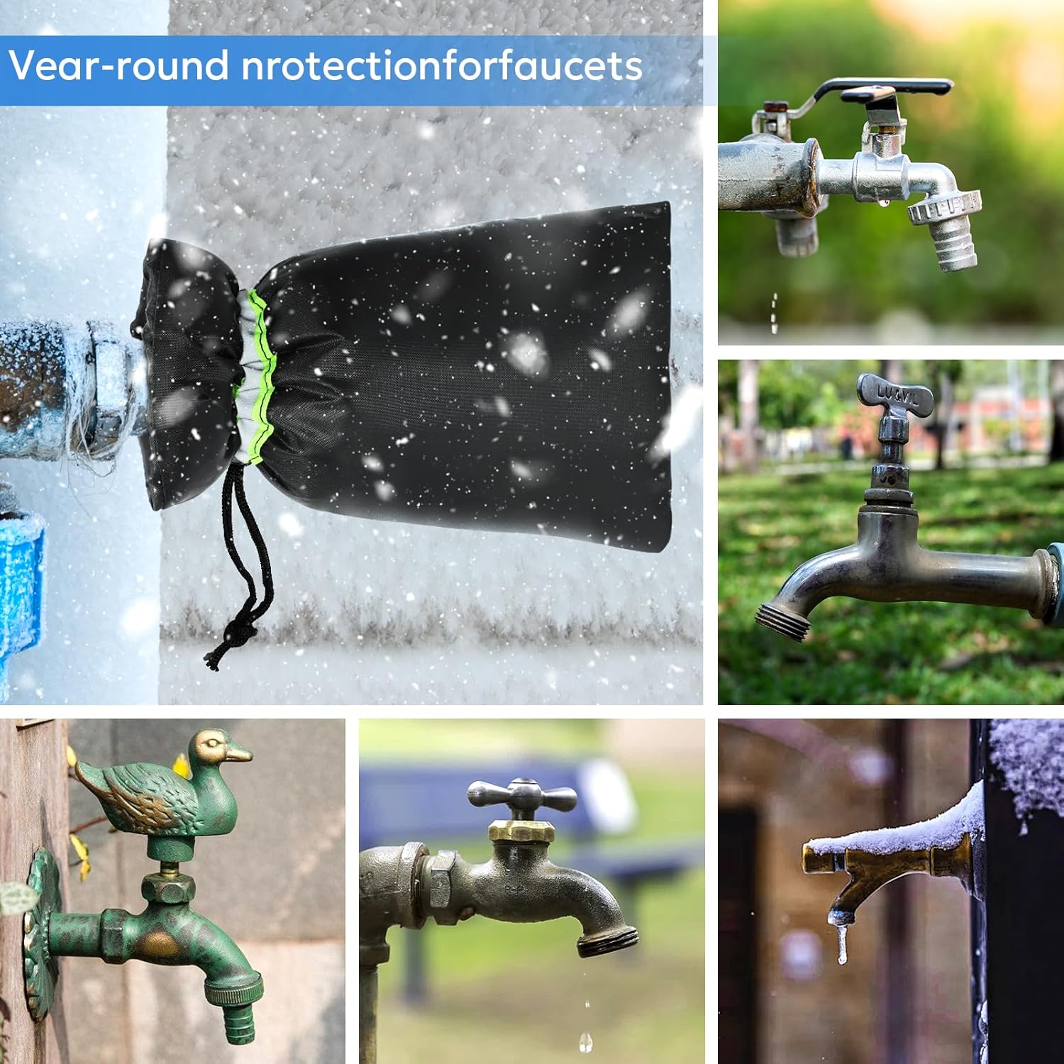 Outdoor Faucet Cover for Winter - 4 Packs 7.09''W x 10.24''H Water Socks Freeze Protection Pipe Insulation Reusable Waterproof Insulated Spigot Backflow Cover