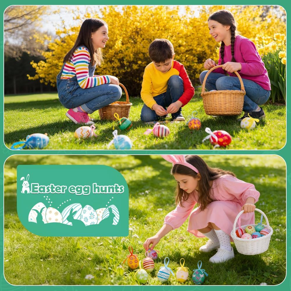 24PCS Hanging Easter Eggs – Reusable Plastic Easter Egg Decorations for Tree Ornaments, Basket, Party & Home Decor 5g Each, 4cm x 6cm