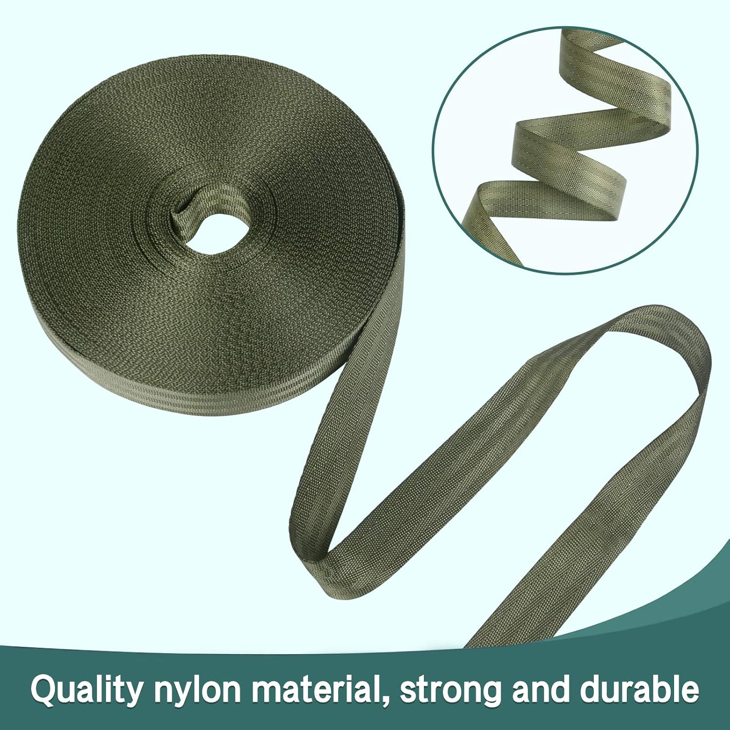 Tree Support Strap, 65 Feet x 1 inch Tree Straps for Staking, Nylon Plant Tie Rope for Support, Straightening 2200 Lbs Strength, Green