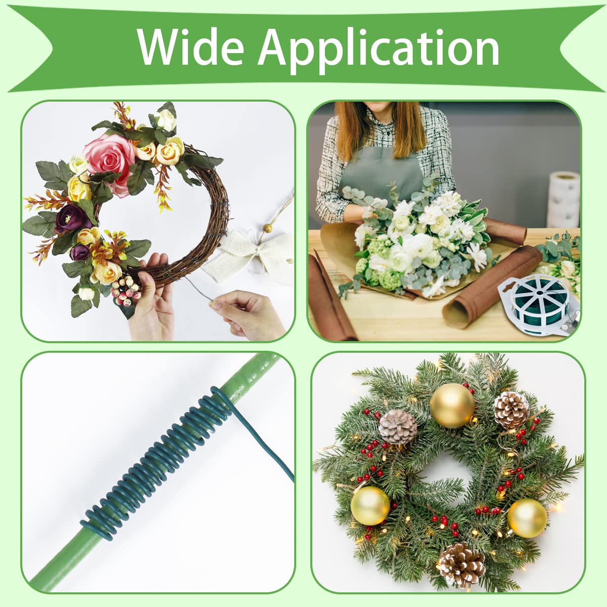 328 Feet 22 Gauge Floral Wire with Cutter and 3 Pack Green Floral Wire