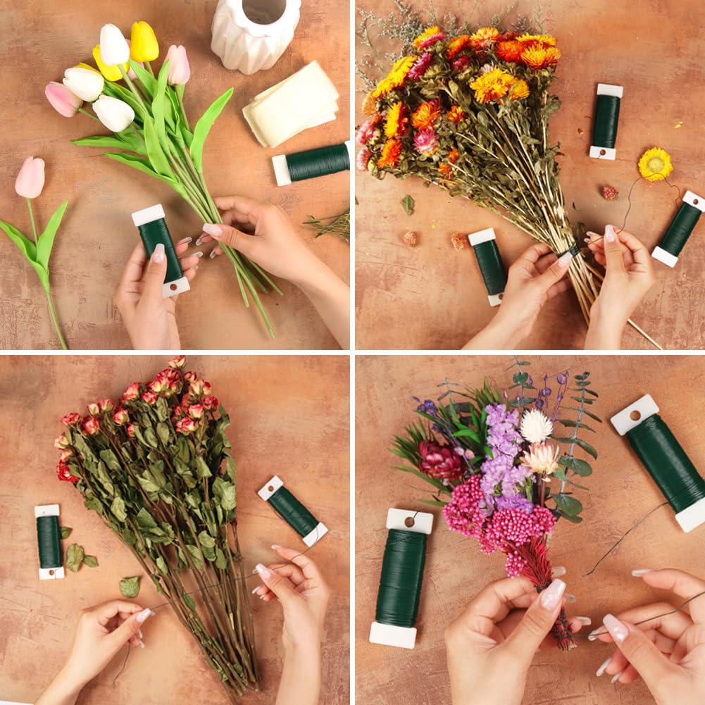 328 Feet 22 Gauge Floral Wire with Cutter and 3 Pack Green Floral Wire