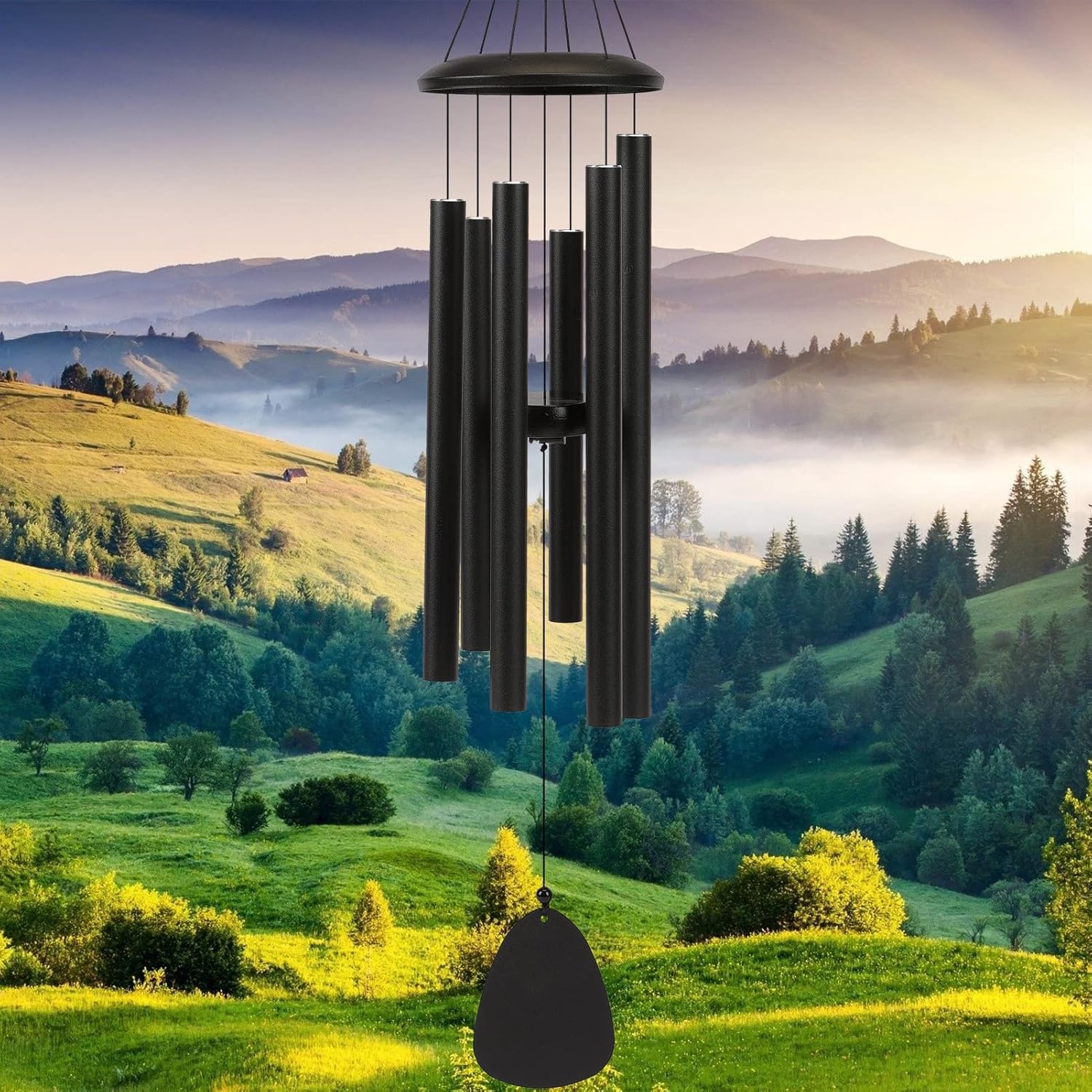 Wind-Chimes-Outdoor-Large-Decor, Deep Tone Soothing Melodic Tones Windchimes, Wind Chimes for Outside, Memorial Wind Chime Best Gift for Mom Women Grandma Neighbors 32" Black