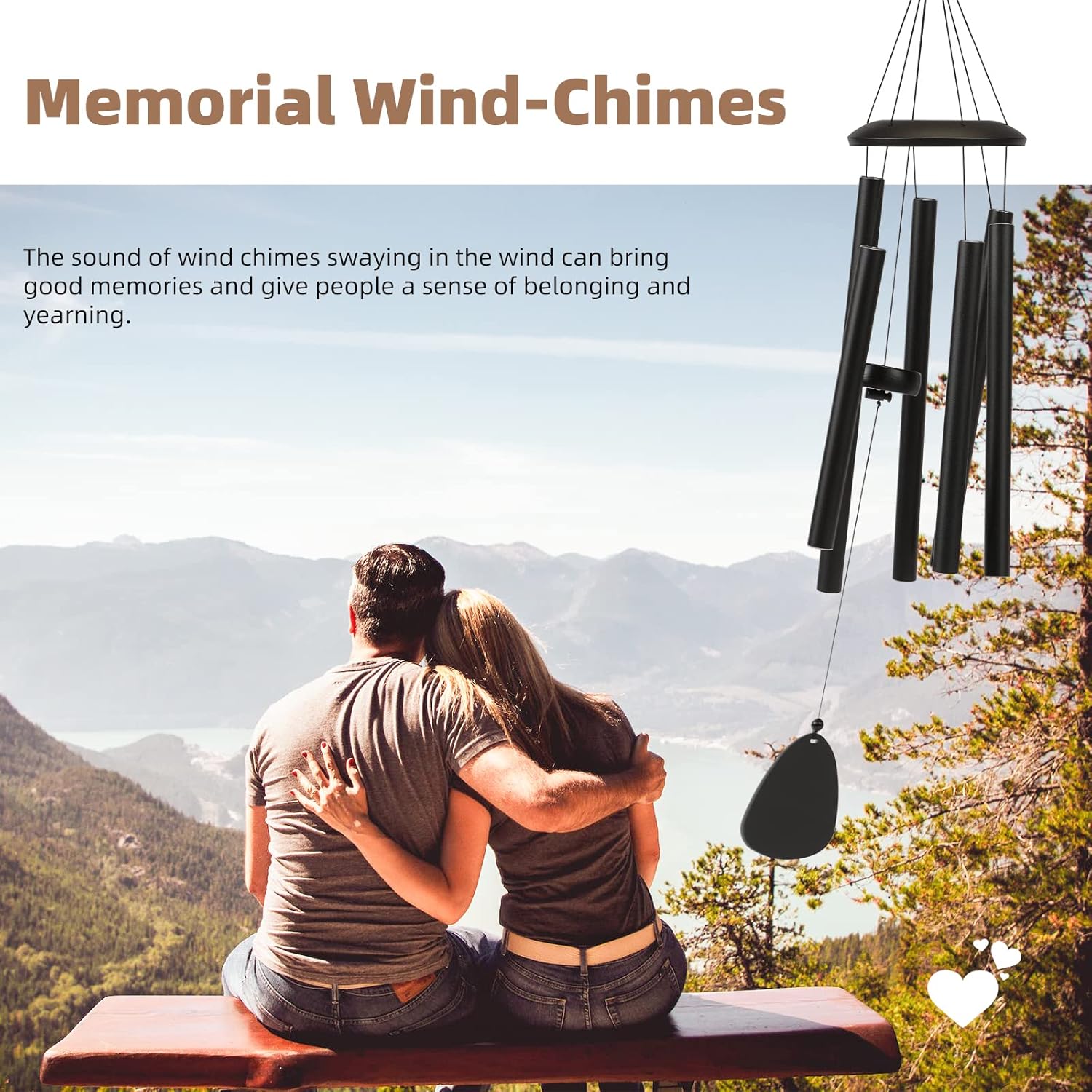 Wind-Chimes-Outdoor-Large-Decor, Deep Tone Soothing Melodic Tones Windchimes, Wind Chimes for Outside, Memorial Wind Chime Best Gift for Mom Women Grandma Neighbors 32" Black