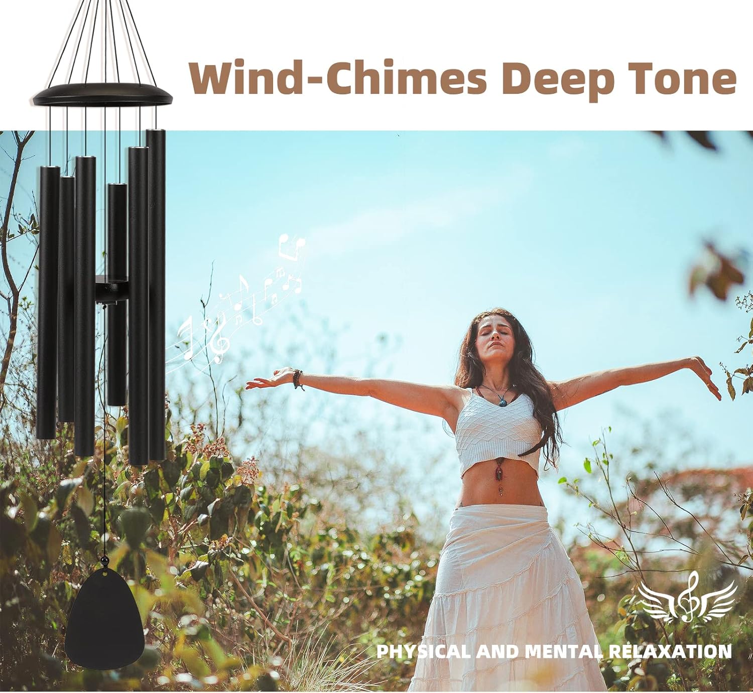 Wind-Chimes-Outdoor-Large-Decor, Deep Tone Soothing Melodic Tones Windchimes, Wind Chimes for Outside, Memorial Wind Chime Best Gift for Mom Women Grandma Neighbors 32" Black