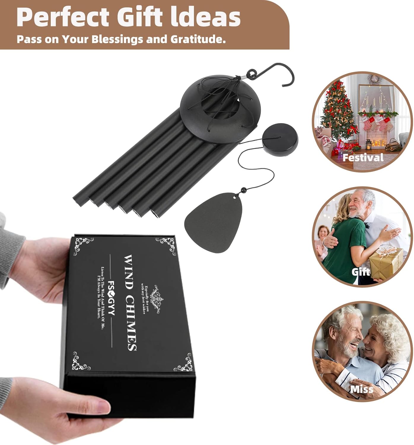 Wind-Chimes-Outdoor-Large-Decor, Deep Tone Soothing Melodic Tones Windchimes, Wind Chimes for Outside, Memorial Wind Chime Best Gift for Mom Women Grandma Neighbors 32" Black