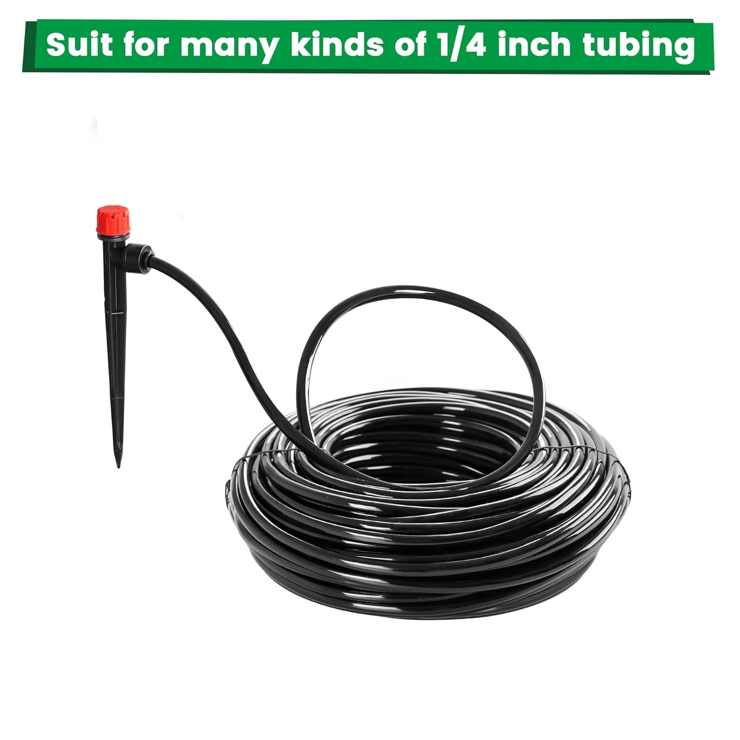 30pcs Quick-Connect Drip Irrigation Emitters for 1/4" Drip Irrigation Tubing - Adjustable Push-to-Connect 360° Drip Emitters Stream on 6" Sturdy Stake for Irrigation System