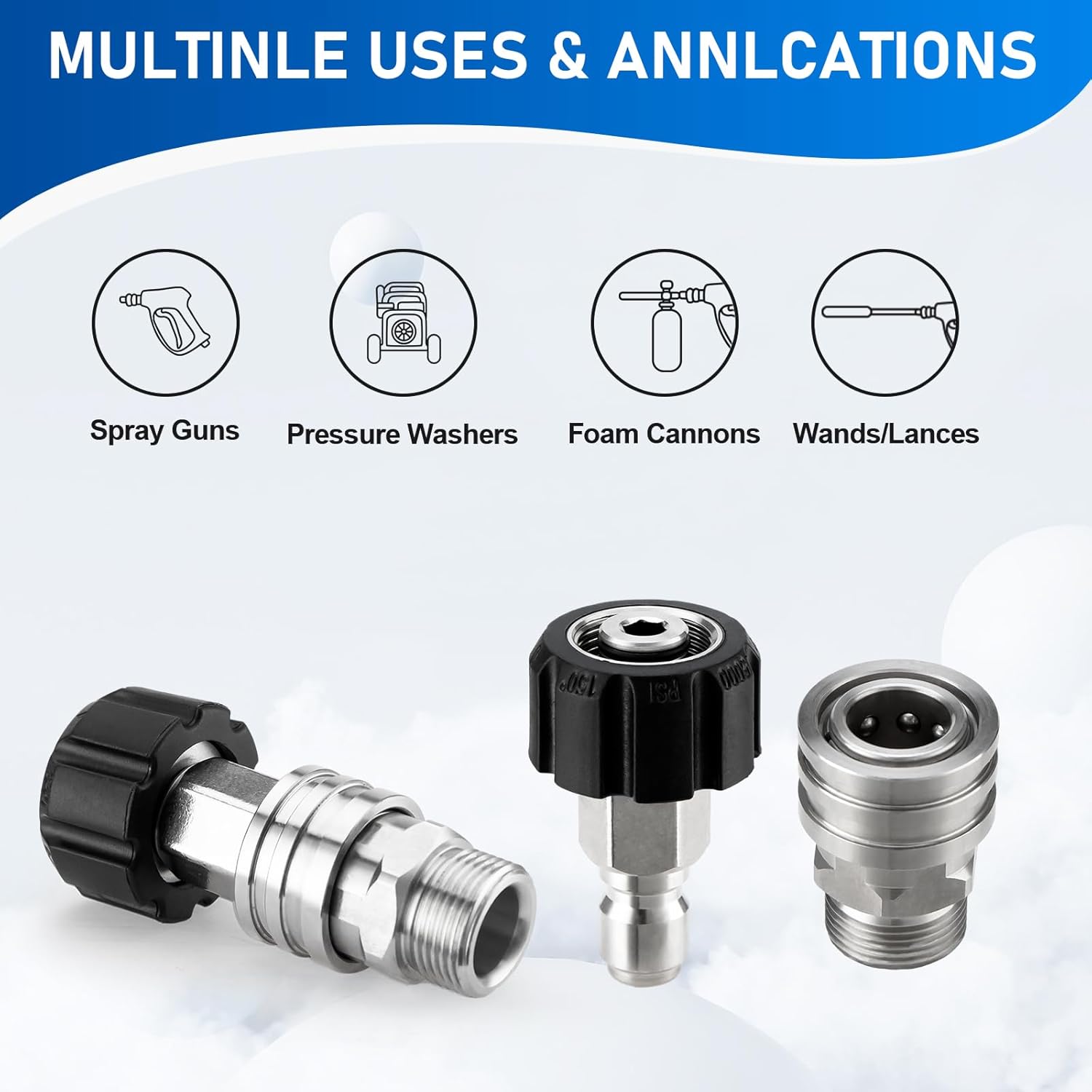 Pressure Washer Adapter Set, Stainless Steel Pressure Washer Quick Connect Kit, M22 14mm to 3/8" Quick Connect Swivel Fittings, 4 Pack