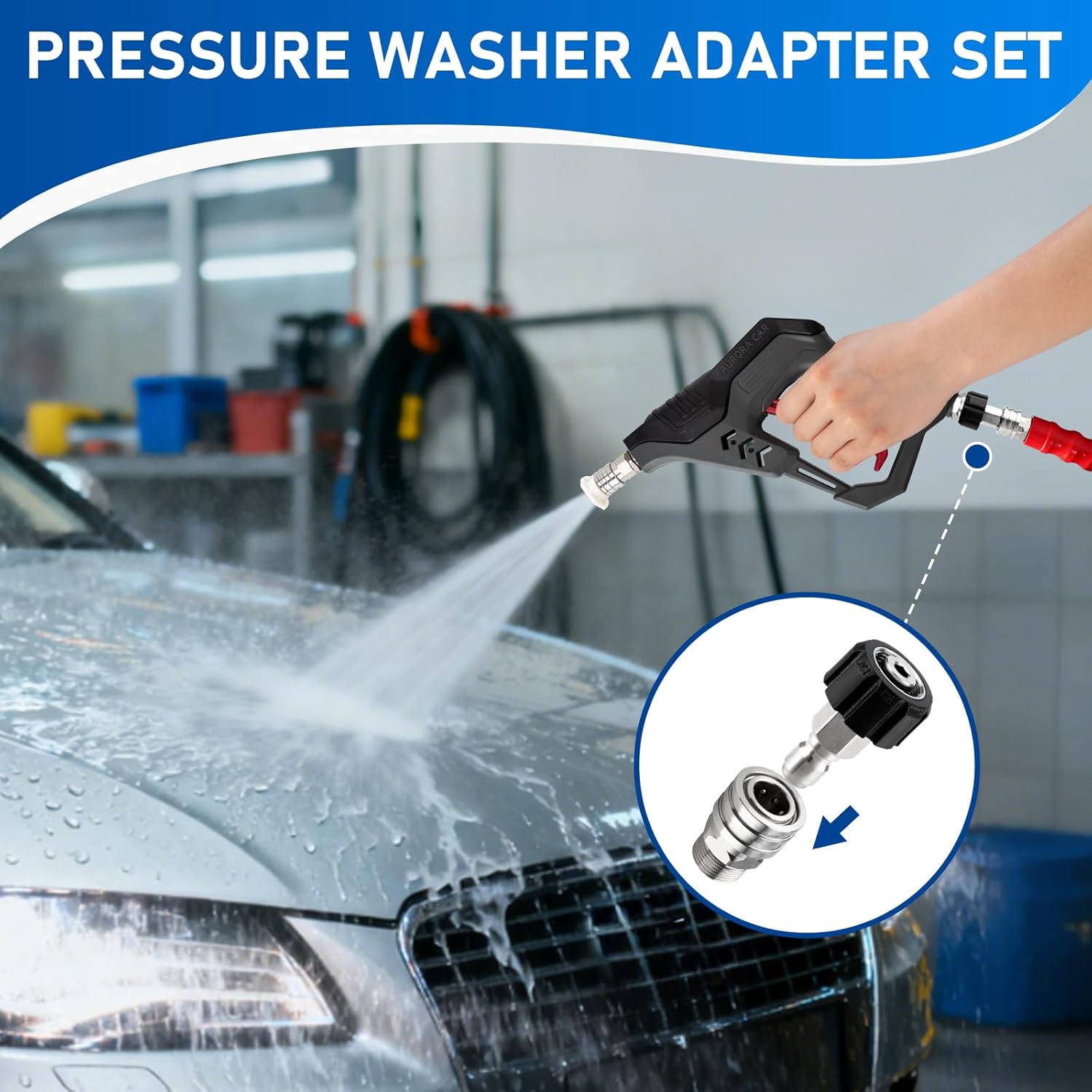 Pressure Washer Adapter Set, Stainless Steel Pressure Washer Quick Connect Kit, M22 14mm to 3/8" Quick Connect Swivel Fittings, 4 Pack