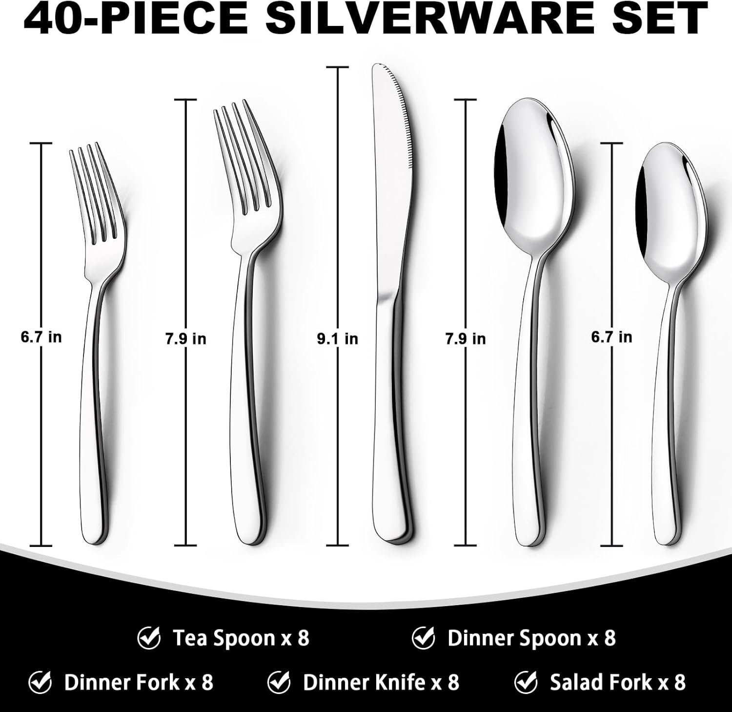 40-Piece Silverware Set with Organizer, Heavy Duty Stainless Steel Flatware Set for 8, Food-Grade Tableware Cutlery Set, Utensil Sets for Home Restaurant, Mirror Finish, Dishwasher Safe