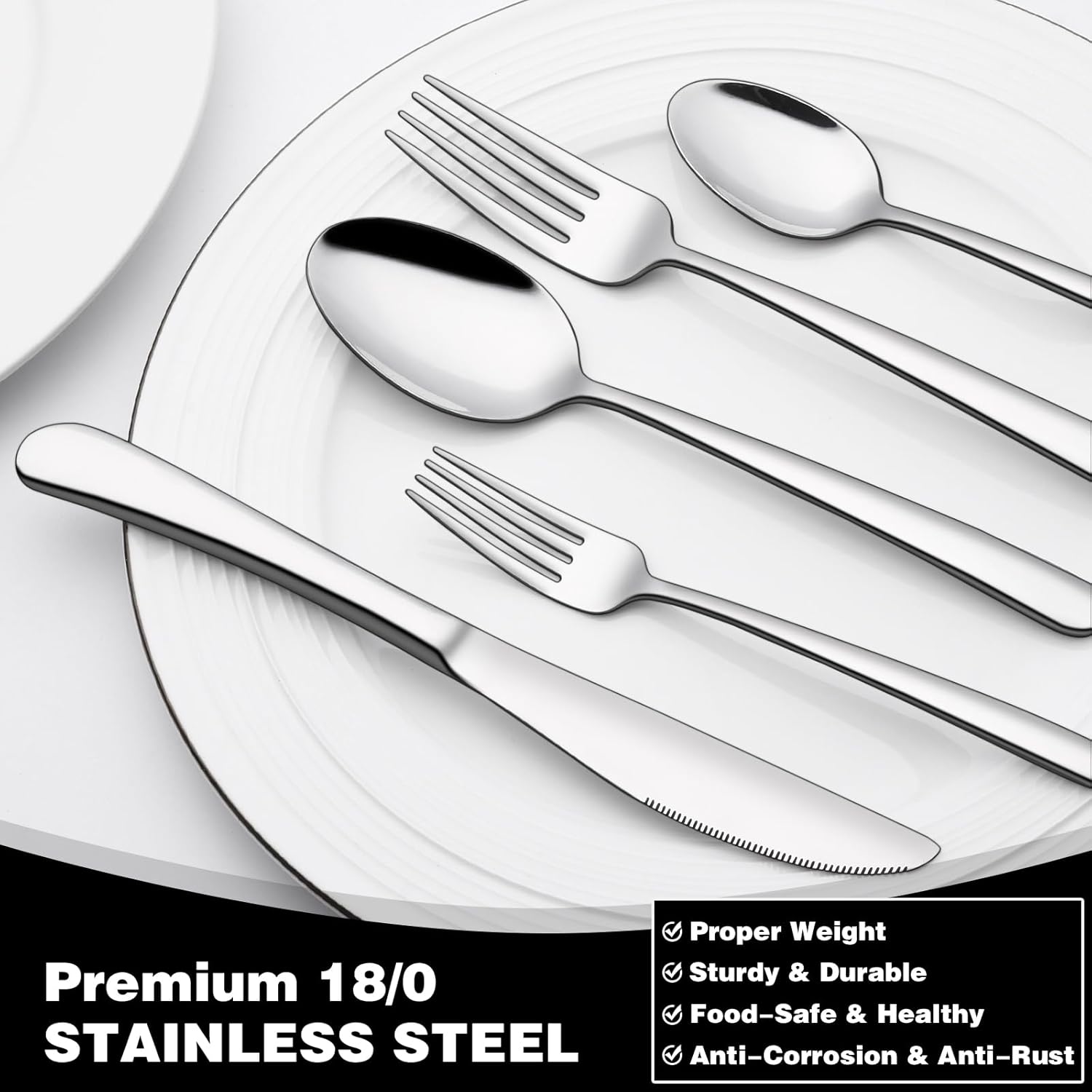 40-Piece Silverware Set with Organizer, Heavy Duty Stainless Steel Flatware Set for 8, Food-Grade Tableware Cutlery Set, Utensil Sets for Home Restaurant, Mirror Finish, Dishwasher Safe