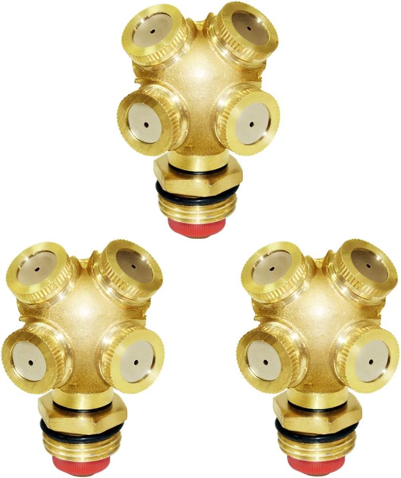 Brass Misting Spray Nozzle 1/2" NPT Male 4-Holes Garden Sprinklers Irrigation Connector Water Sprinklers Mister Heads Fitting with Filter Mesh Pack of 3