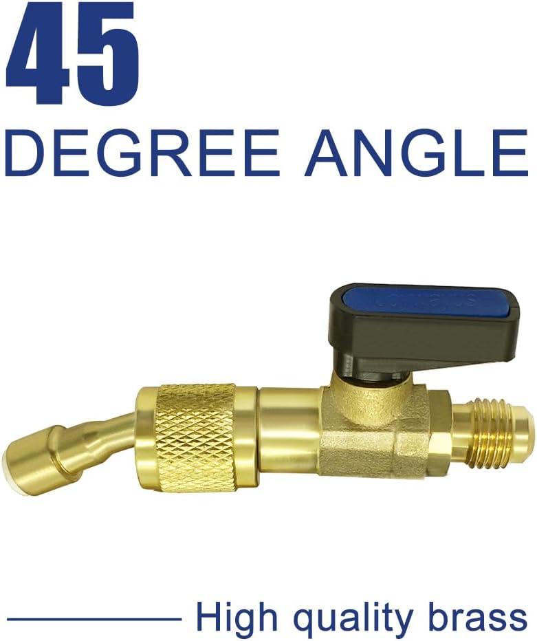 3PCS Air Conditioning Refrigerant Angled Ball Valve 1/4" SAE for HVAC R410A R134A R12 R22 R502 Charging Hoses AC Refrigerant Tools