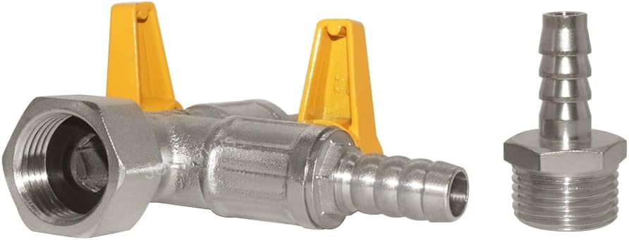 3 Way Copper Shut Off Gas Ball Valve Kit 3/8" Hose Barb T Shaped Type Union Intersection with 2 Switch Include 1 Copper Barbed Fittings 1 Rubber Gasket and 3 Clamps