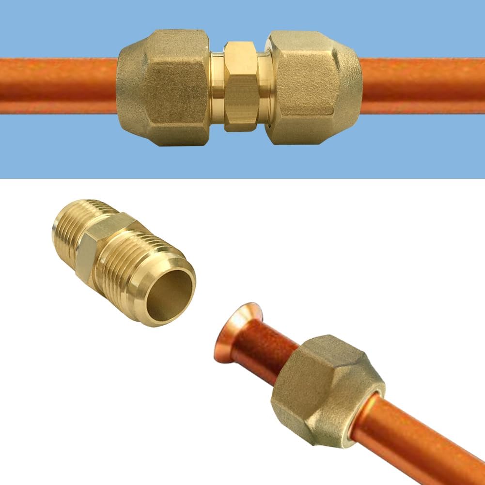 5/8" Air Conditioning Copper Pipe Extension Double Connector with Flare Nuts and Connectors Free Welding for Butt Copper Tube Diameter 5/8" 15.58mm