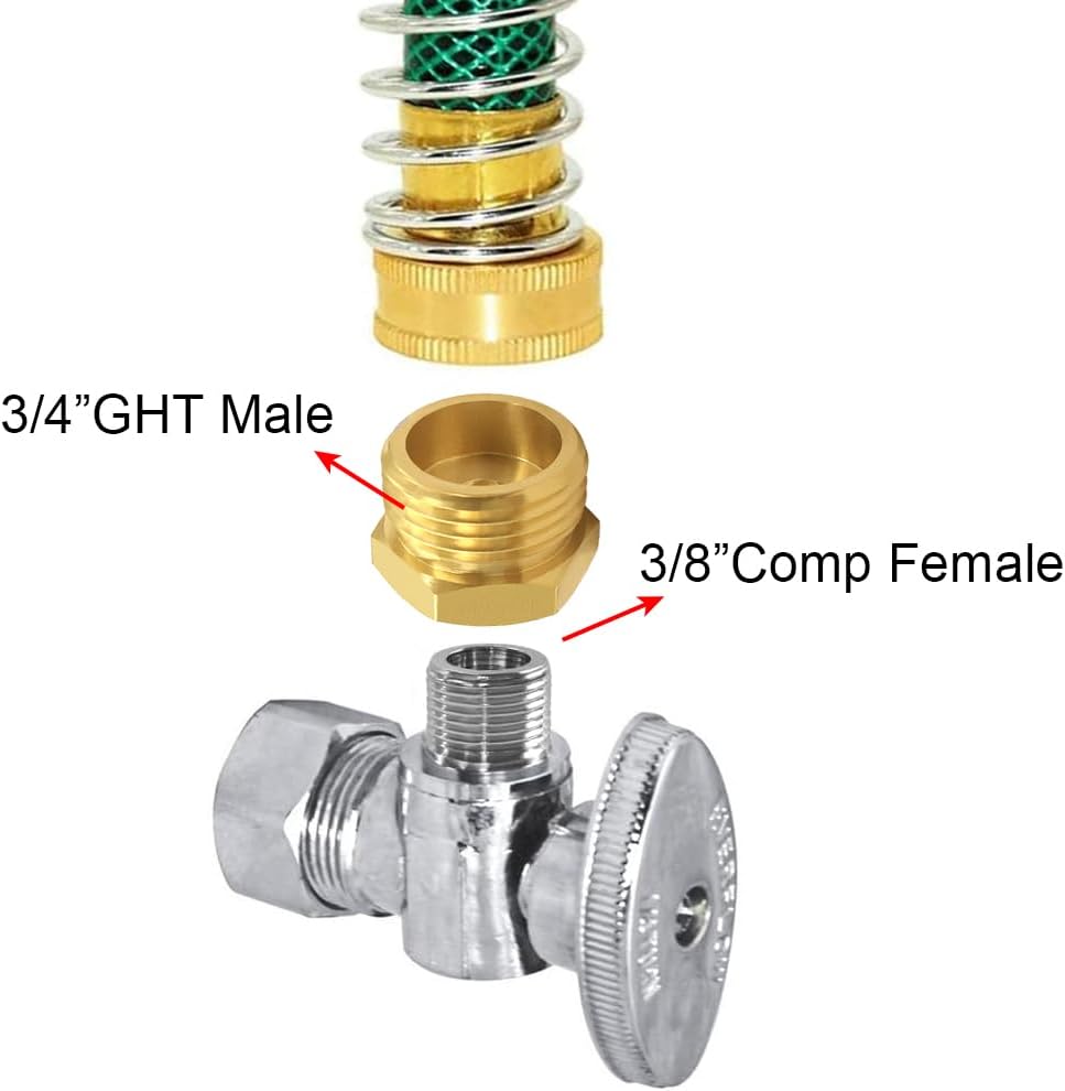 4PCS 3/4 GHT Male to 3/8 Compression Female Bushing Pipe Fitting, Brass Reducer Faucet Connector Water Hose Adapter, Garden Hose to Supply Line Adapter for RV Kitchen Bathroom Plumbing
