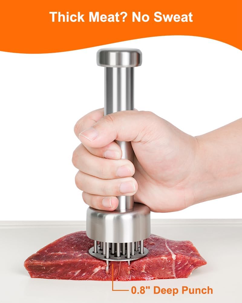 Meat Tenderizer Tool, 304 Stainless Steel, with 21 Needles & Retractable Safety Guard, for Tenderizing Beef, Turkey, Chicken, Steak, Dishwasher Safe