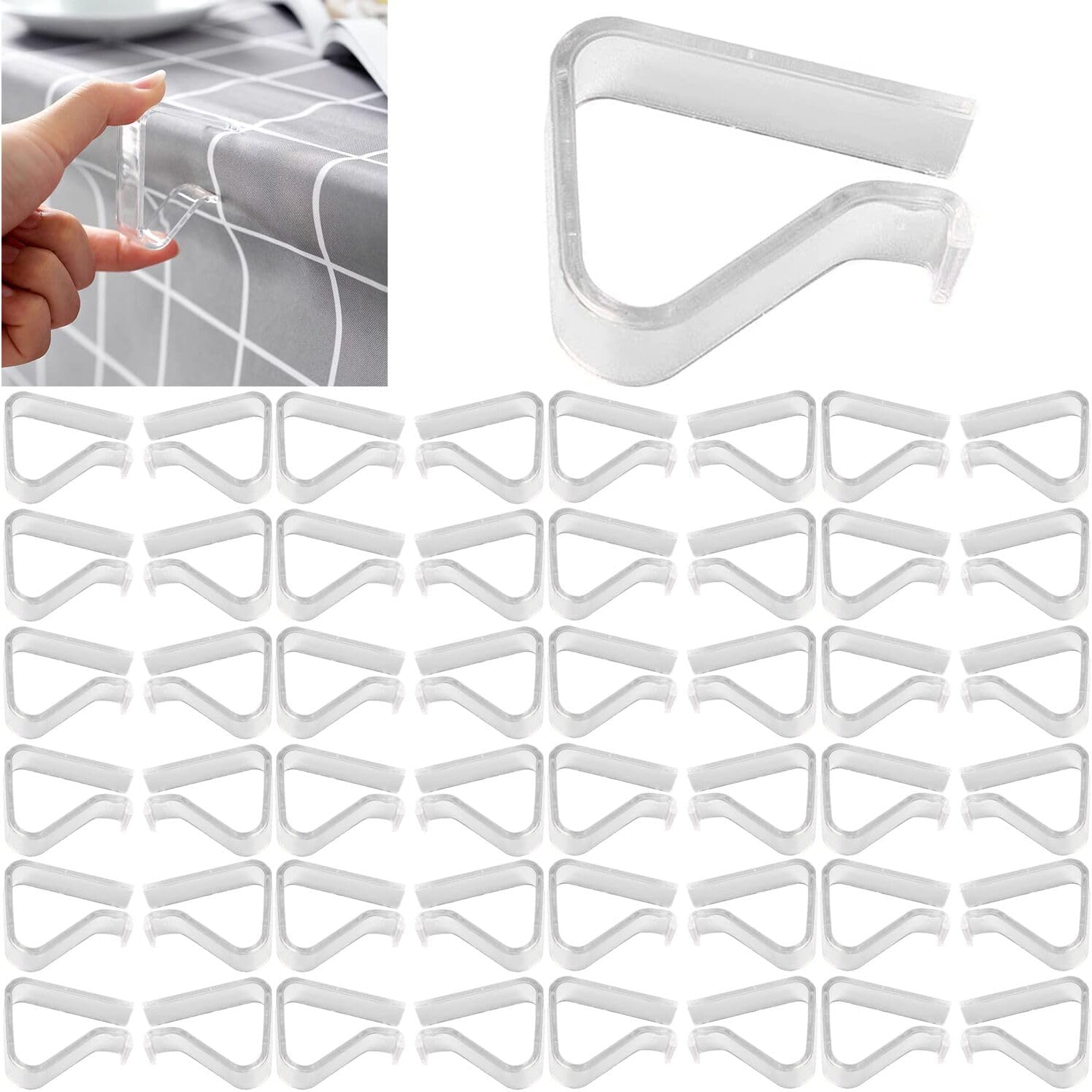 48 Pieces Transparent Clear Tablecloth Clips, Plastic Table Cloth Clips，Windproof Table Cover Holder Clamps，Table Cloth Holder for Christmas Home Wedding Party Indoor Outdoor Camping Picnic Large