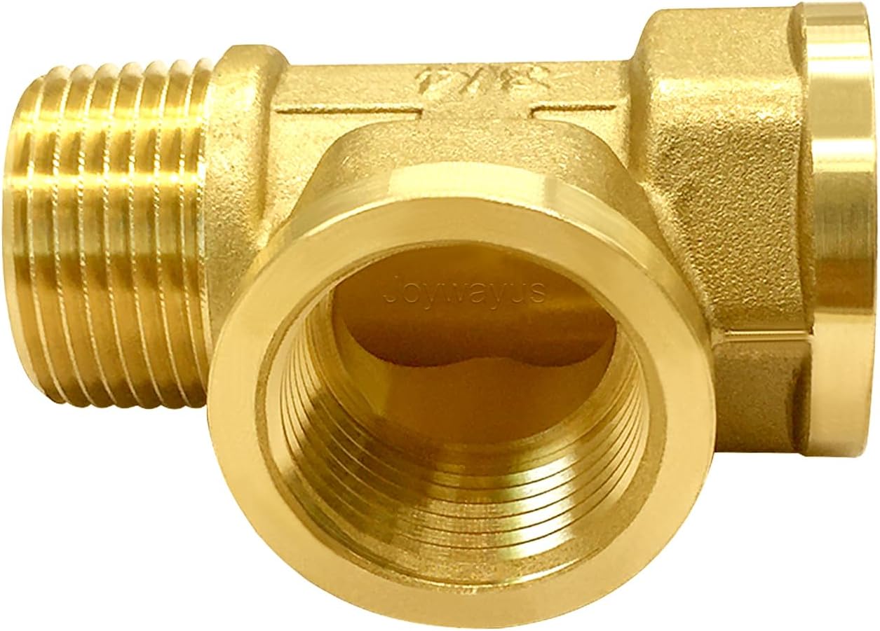 2PCS Brass Pipe Fitting Barstock Tee 3 Way NPT 3/4" Female x 3/4" Female x 3/4" Male Fitting