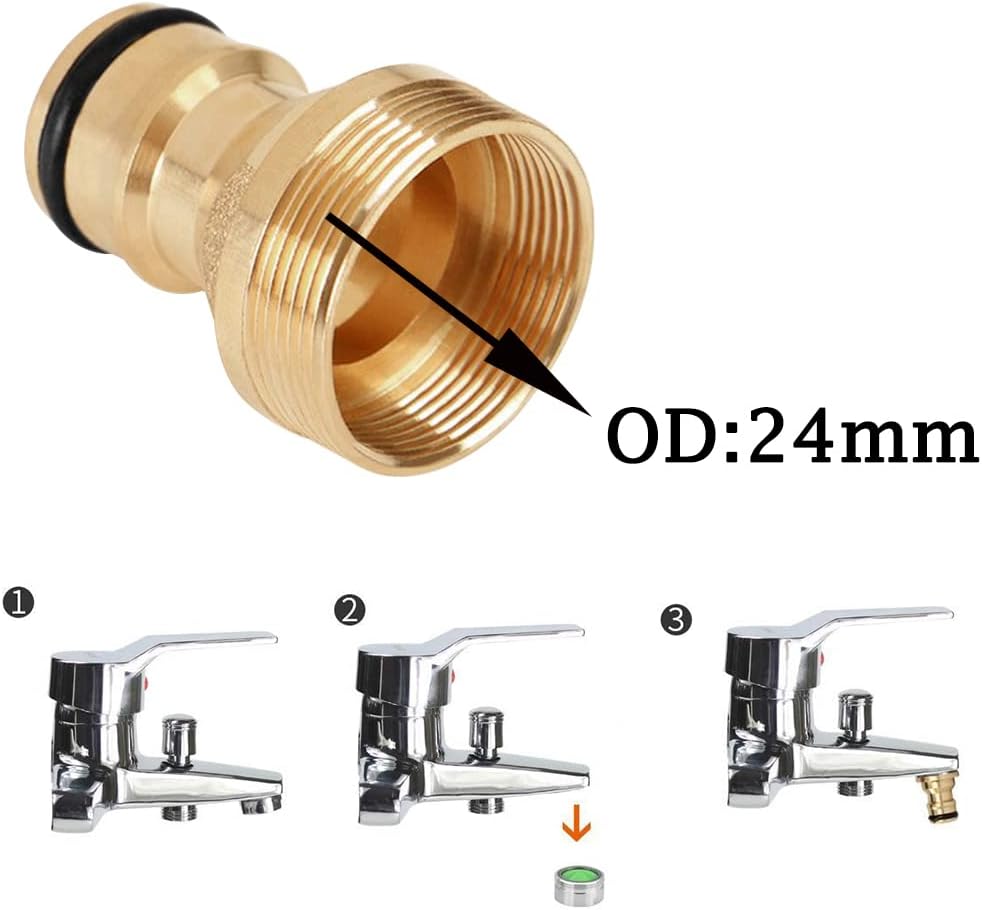 2Set Faucet Quick Connect to Garden Hose 22mm Female x 24mm Male Thread to 3/4" GHT Male Thread Snap Adapter for Bathroom Kitchen Indoor Sink Faucet