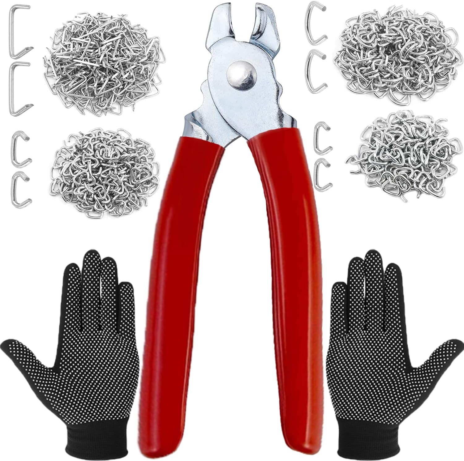 480Pcs 3/4" 1/2" 3/8" 1" Galvanized Hog Rings with Straight Hog Ring Pliers Assortment, Professional Upholstery Hog Rings Installation Kit for Bungee Shock, Cords, Animal Pet Cages, Bagging