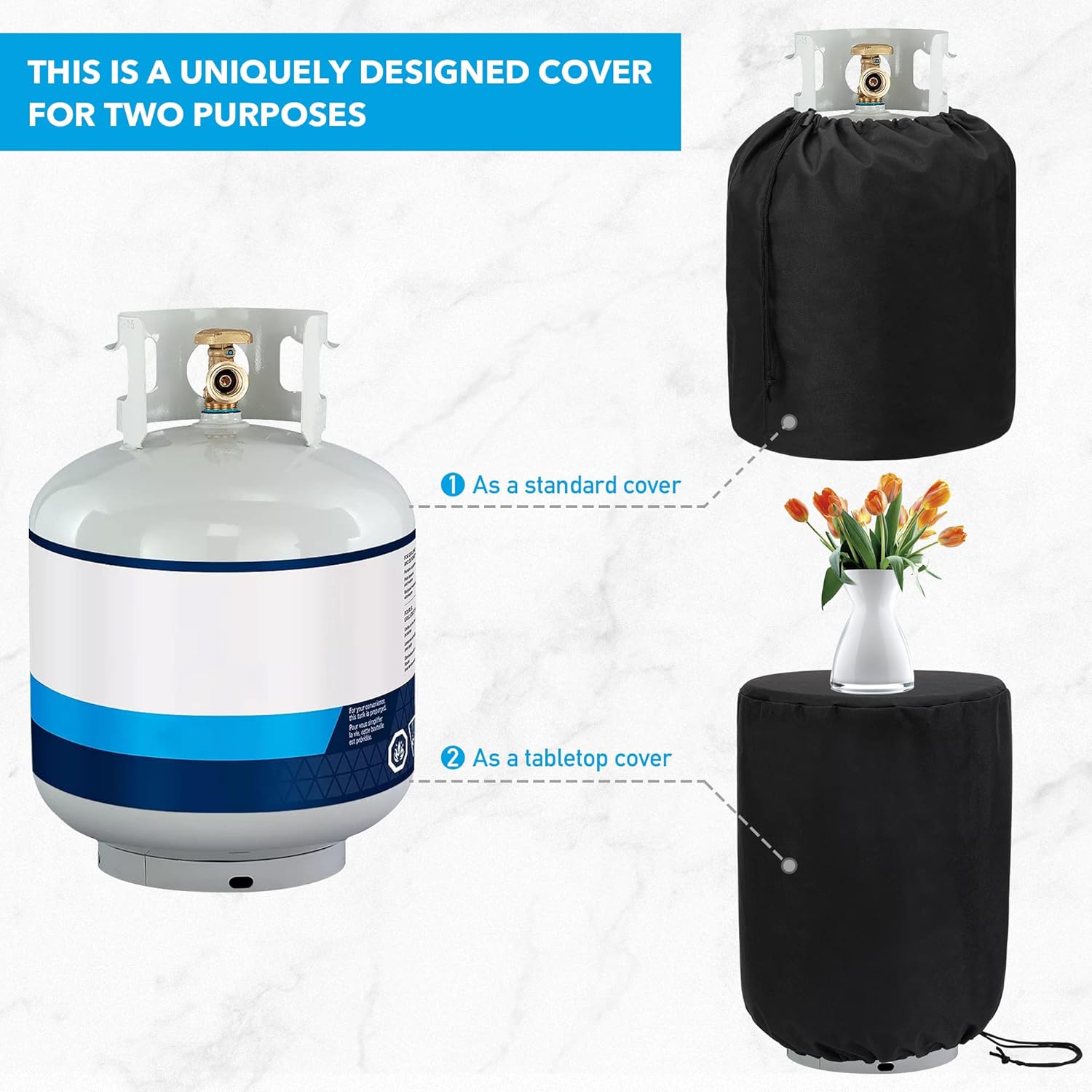 Propane Tank Cover with Side Stable Tabletop Feature for Standard 20lb Tank Cylinder, Waterproof and UV Resistant Gas Cylinder Cover