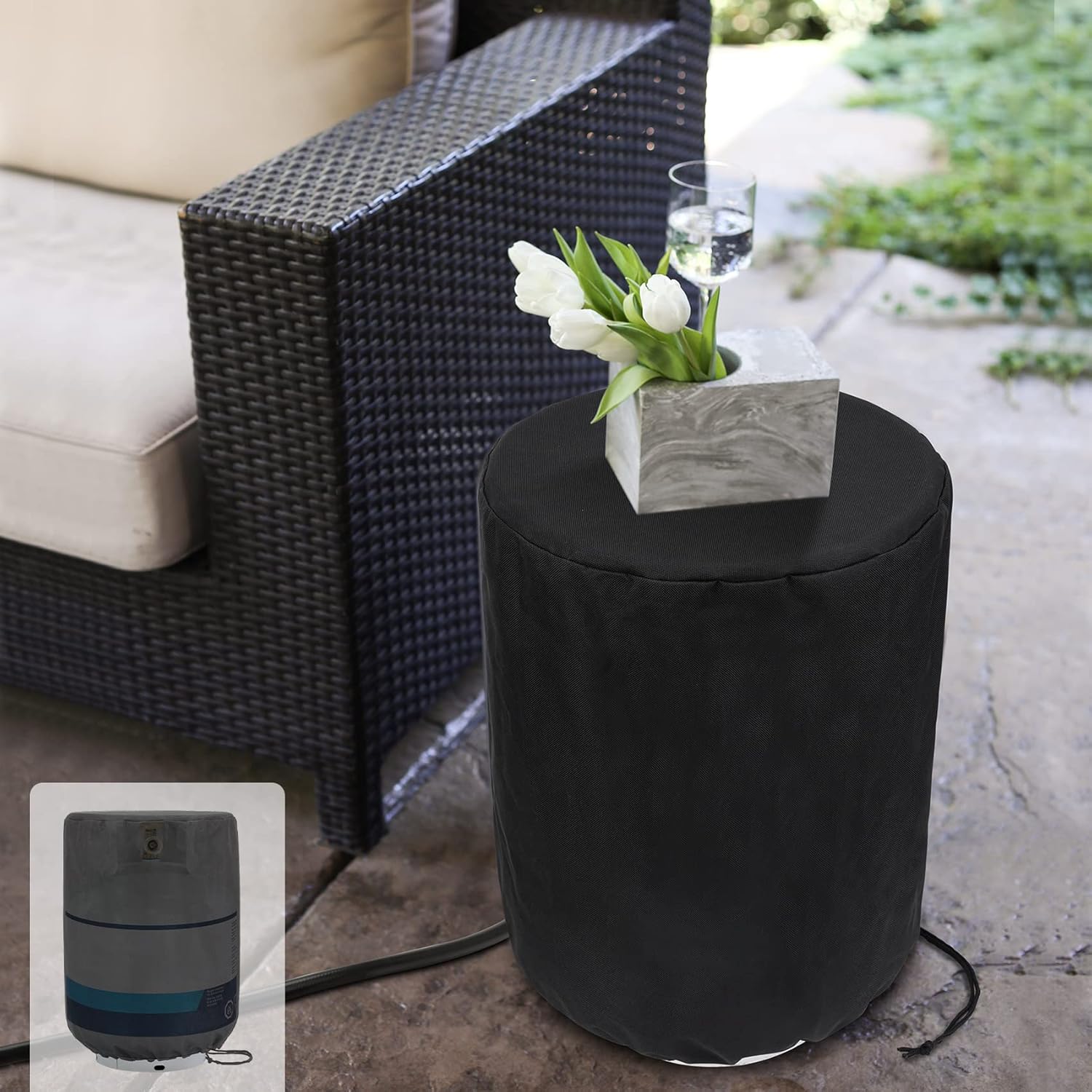 Propane Tank Cover with Side Stable Tabletop Feature for Standard 20lb Tank Cylinder, Waterproof and UV Resistant Gas Cylinder Cover