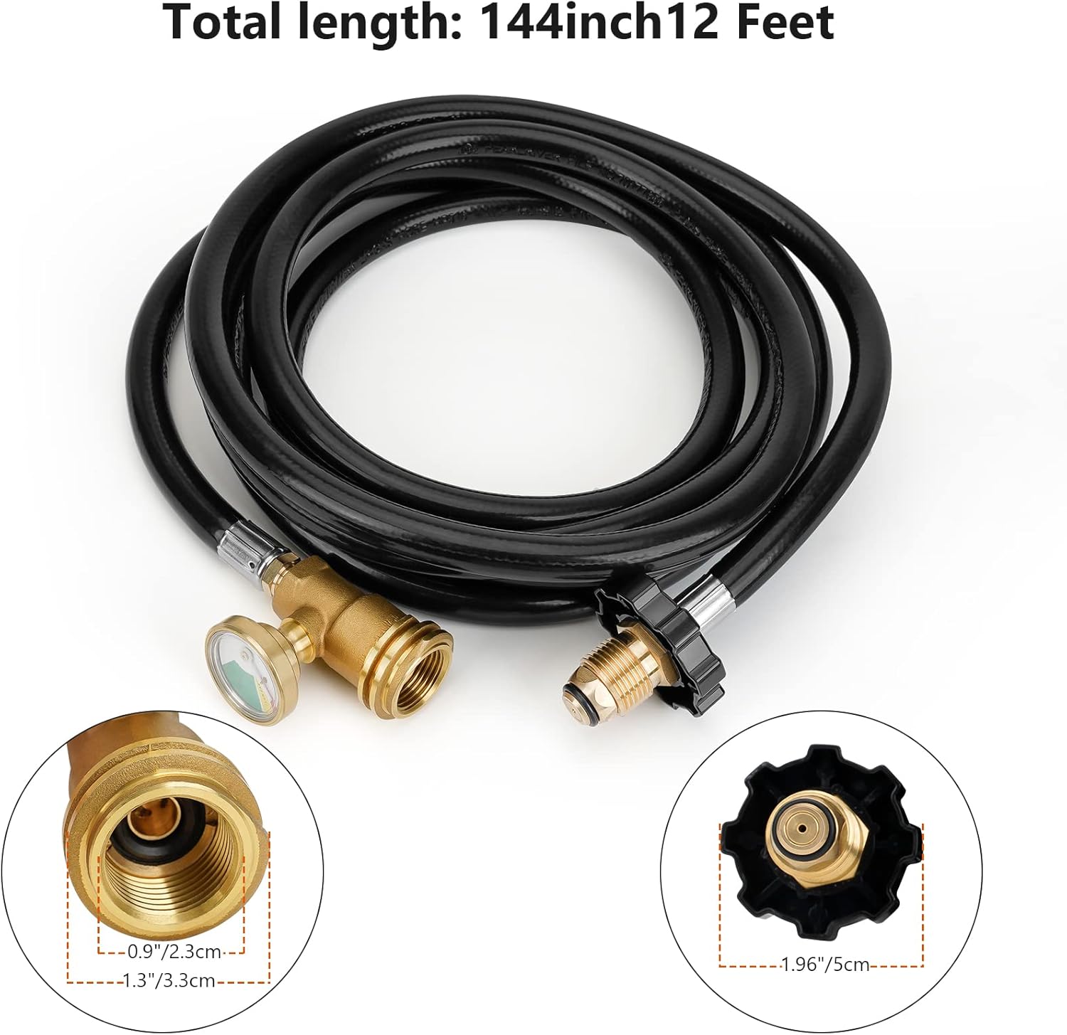 12 FT Propane Extension Hose with Gauge - Leak Detector Replacement for Propane Appliances,Standard P.O.L.