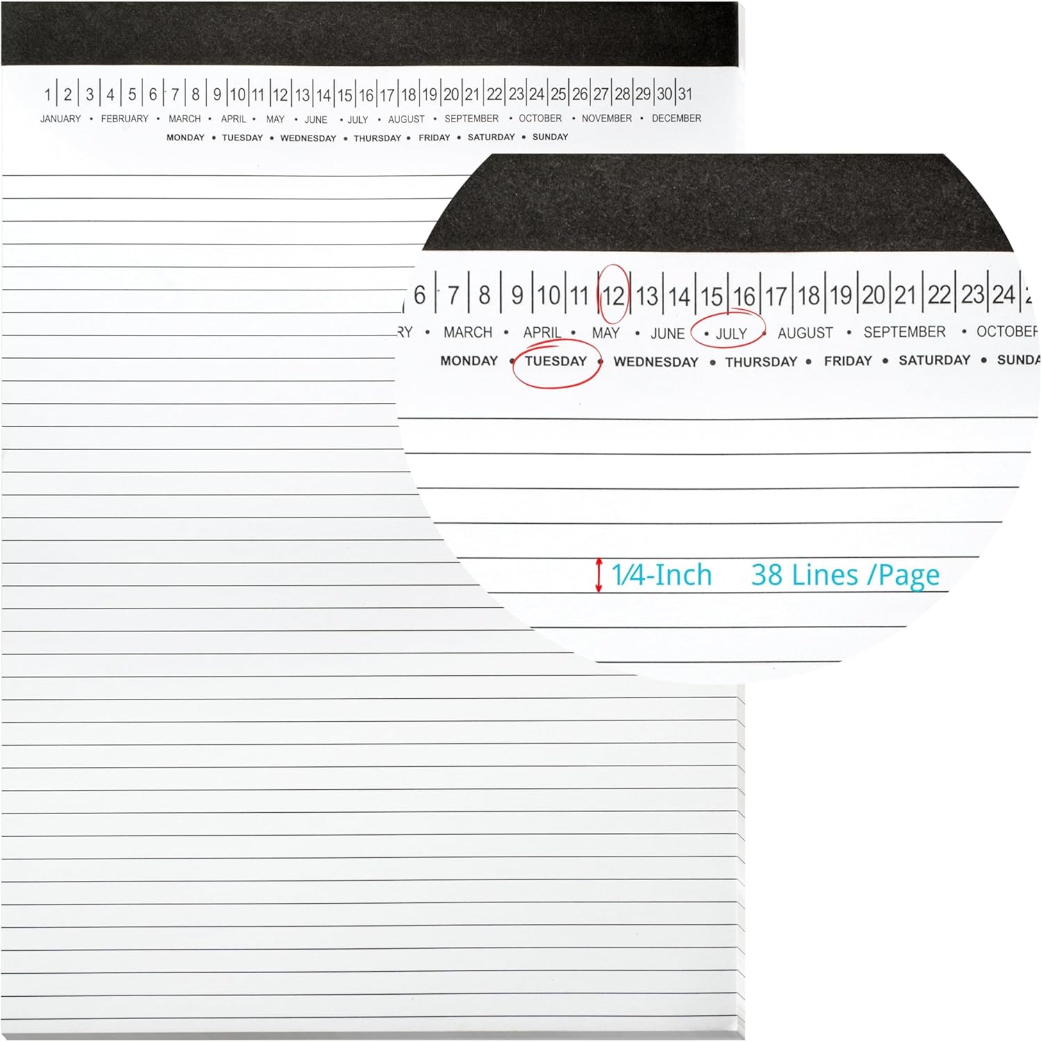 Legal Pads 8.5 x 11 with Date on Top, Narrow Ruled, White Note Pads College Ruled Writing Tablets for Office, School, 50 Sheets, 3 Pack