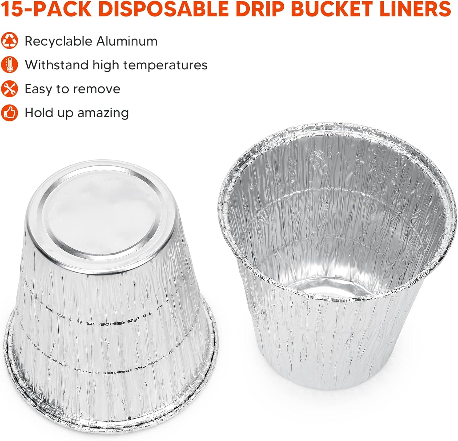15 Pack Grease Bucket Liners for Traeger Grills, Disposable Aluminum Drip Tray Liner for Traeger Pro 575/780, 20/22/34/ Series, Ironwood 650/885, 4.9" x 4.5"