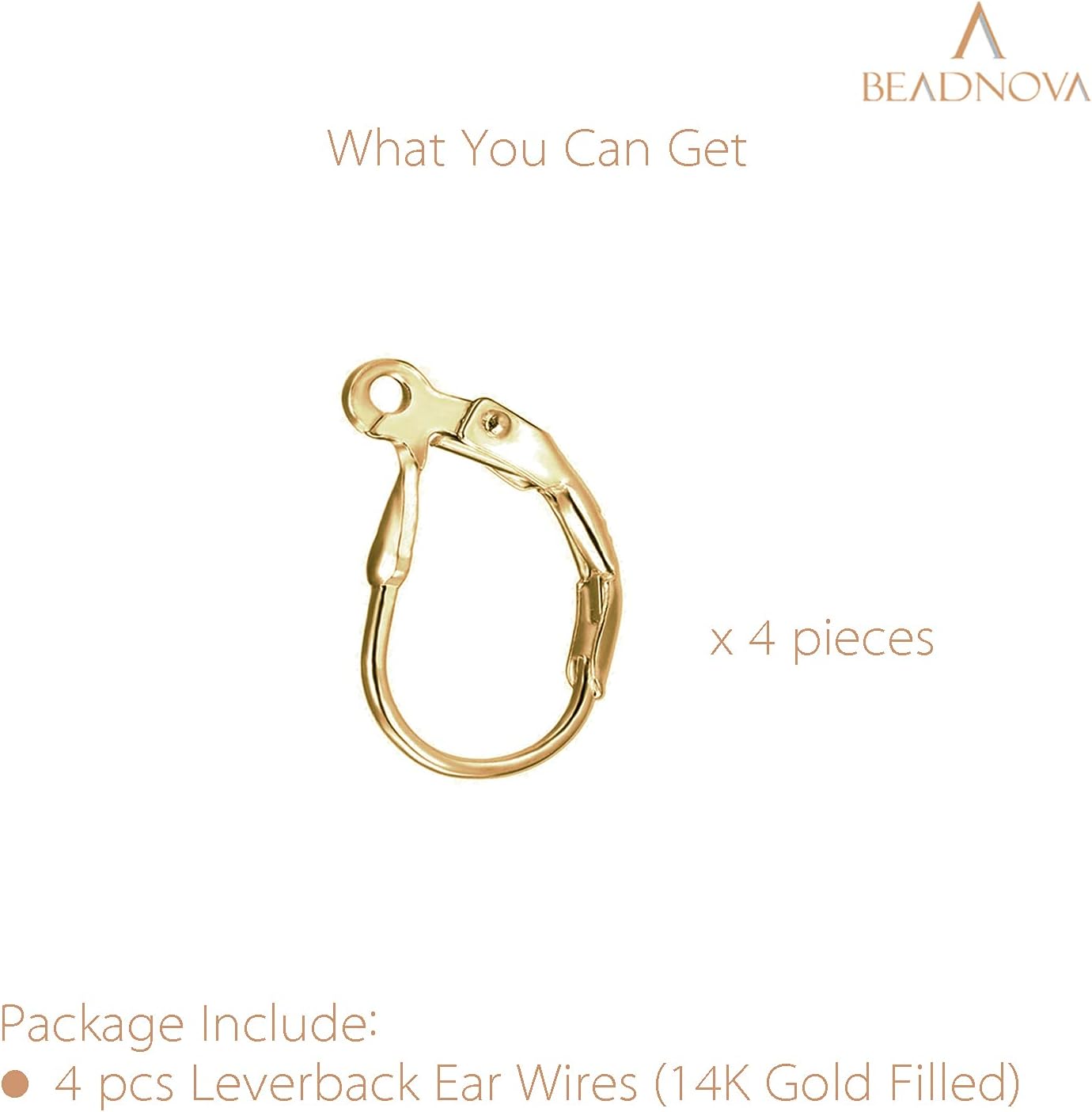 14k Gold Filled Leverback Earring Hooks 4pcs French Ear Wire Lever Back Earwire for Jewelry Making Crafting