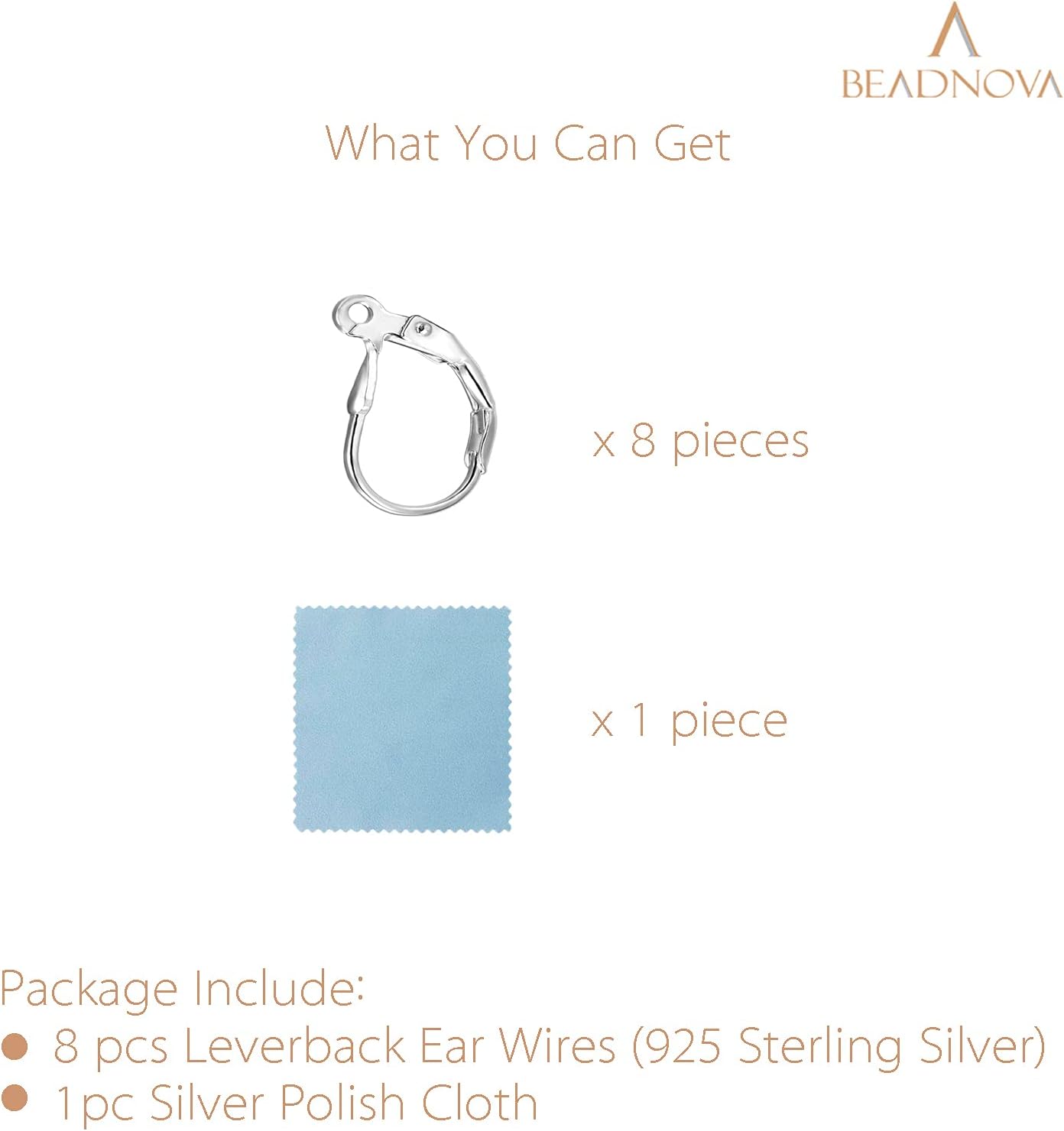 925 Sterling Silver Leverback Earring Hooks 8pcs French Ear Wire Lever Back Earwire for Jewelry Making Crafting