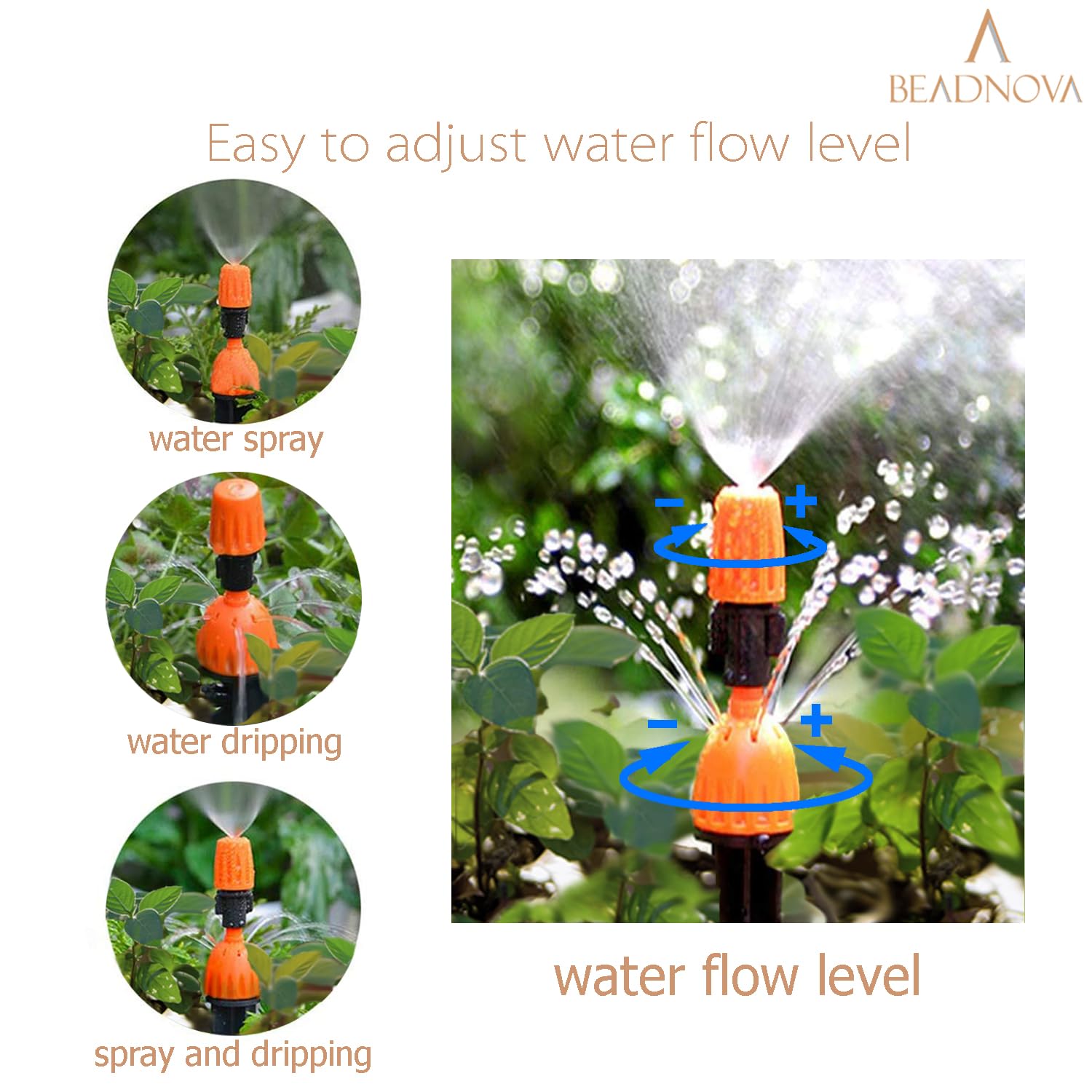 Irrigation Drippers 30pcs Drip Emitters for 1/4 Inch with Straight Coupling 360 Degree Micro Sprinkler Adjustable Drip Irrigation Heads Drippers for Garden Patio Lawn