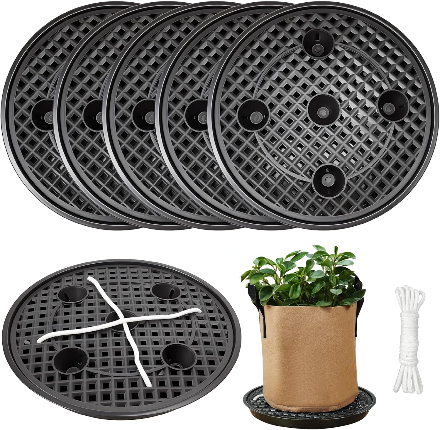 6 Pack 12 inch Self Watering Base for Fabric Grow Bag, Self-watering Plastic Elevated Plant Saucer Stand, Automatic Watering Tray for Non-woven Planter Flower Pot Growth Tent Greenhouse Indoor Outdoor