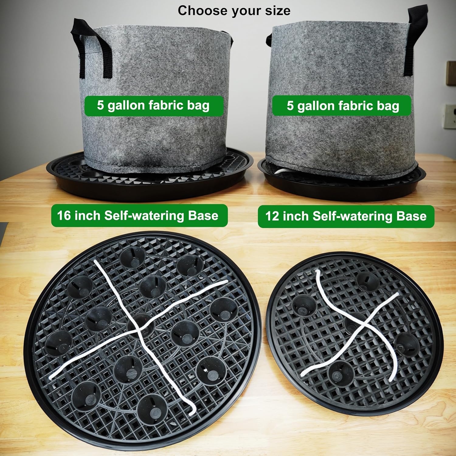 6 Pack 12 inch Self Watering Base for Fabric Grow Bag, Self-watering Plastic Elevated Plant Saucer Stand, Automatic Watering Tray for Non-woven Planter Flower Pot Growth Tent Greenhouse Indoor Outdoor