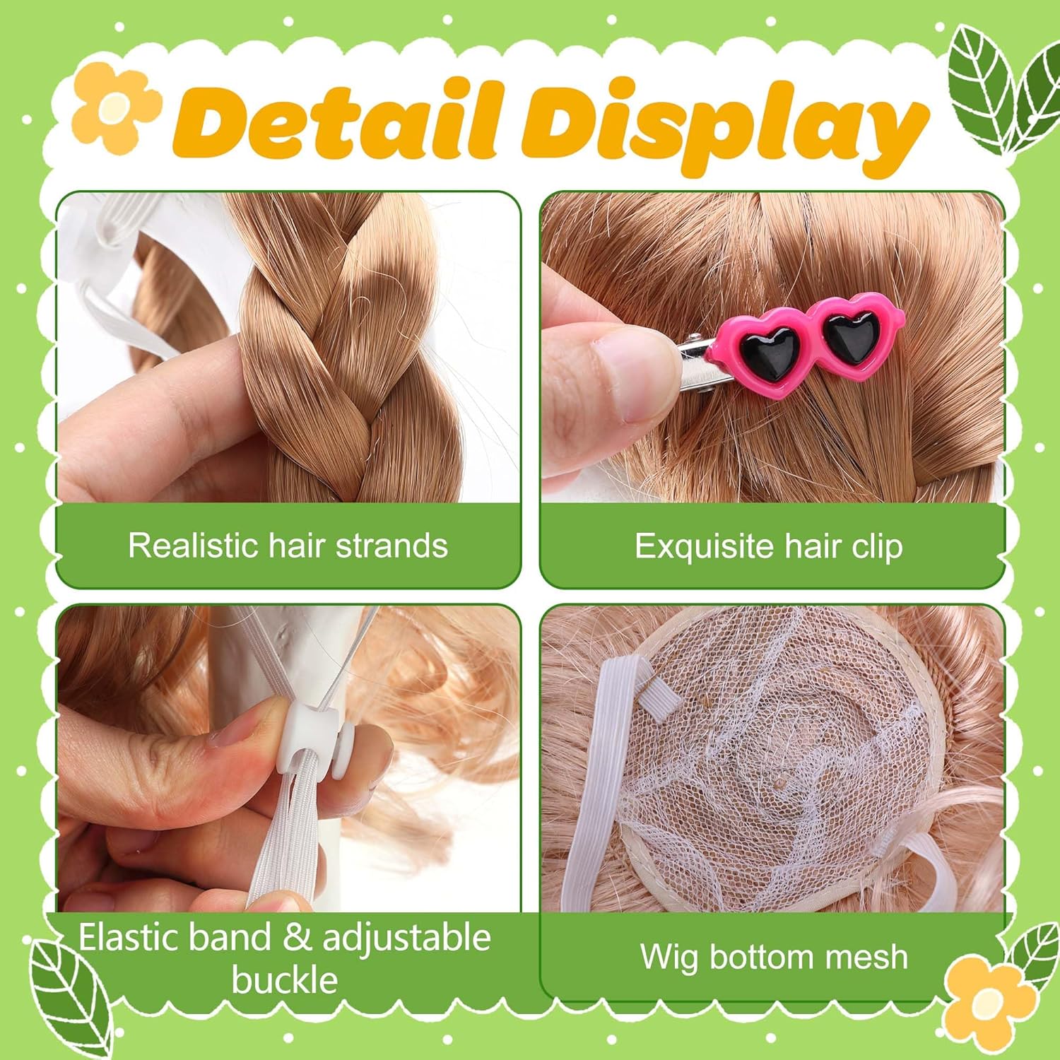 4 Pcs Porch Goose Wigs with Hair Clips, Cute Lawn Goose Statue Braid Wig, Porch Goose Outfits Costume for Outdoor Garden Patio Yard Goosey Decoration