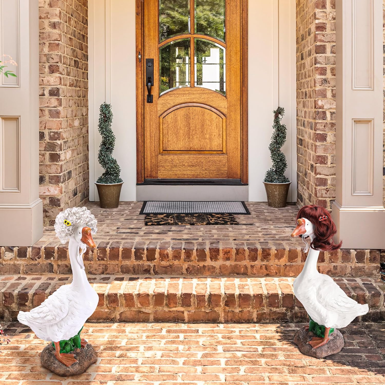 4 Pcs Porch Goose Wigs with Hair Clips, Cute Lawn Goose Statue Braid Wig, Porch Goose Outfits Costume for Outdoor Garden Patio Yard Goosey Decoration