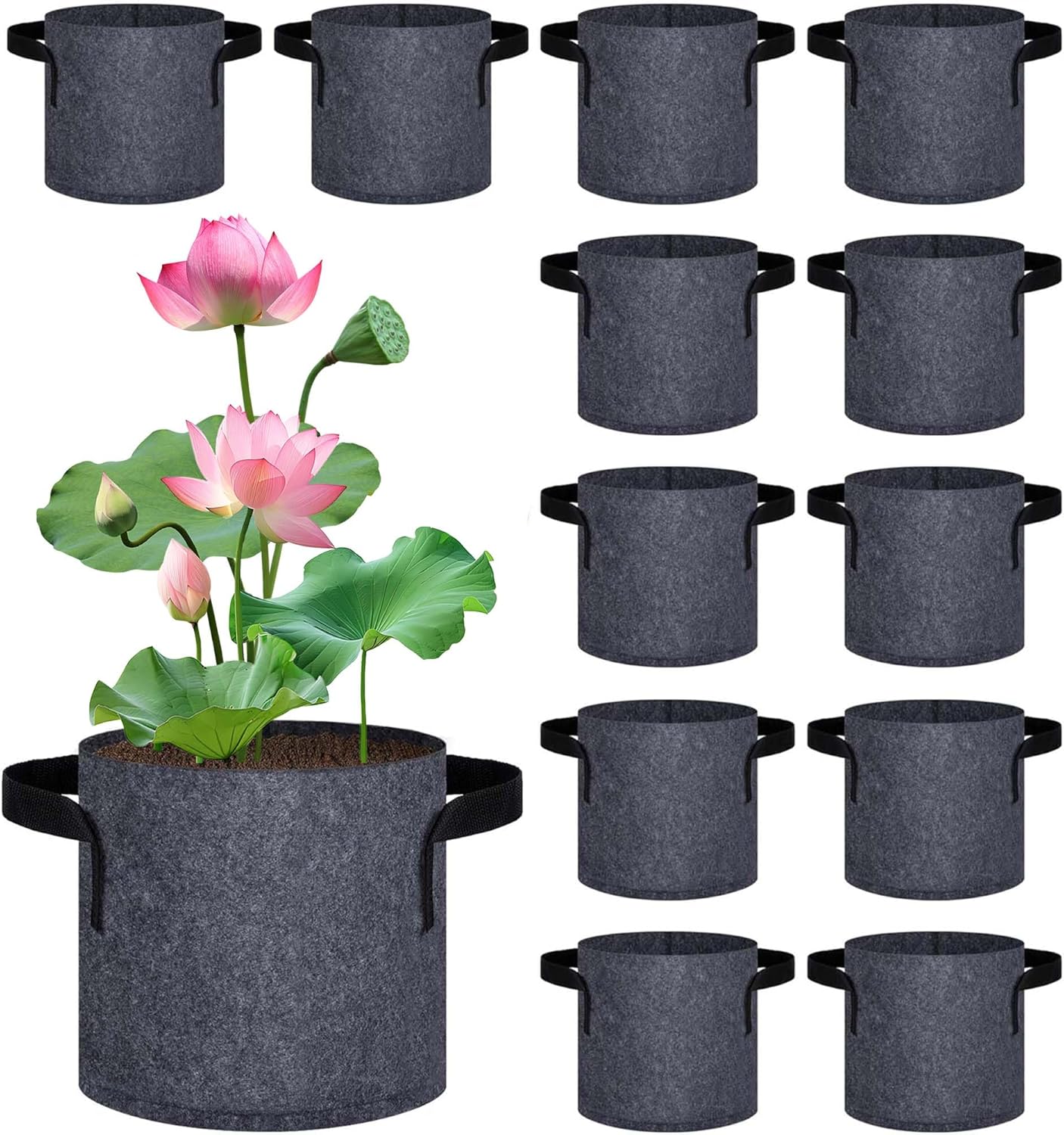 12 Pack Aquatic Plant Pots for Pond, Reusable Fabric Aquatic Plant Pots, Breathable Pond Plant Basket Grow Bags with Handles for Aquatic Plants, Bog Plant, Water Lily, Lotus, Flower 1 Gallon