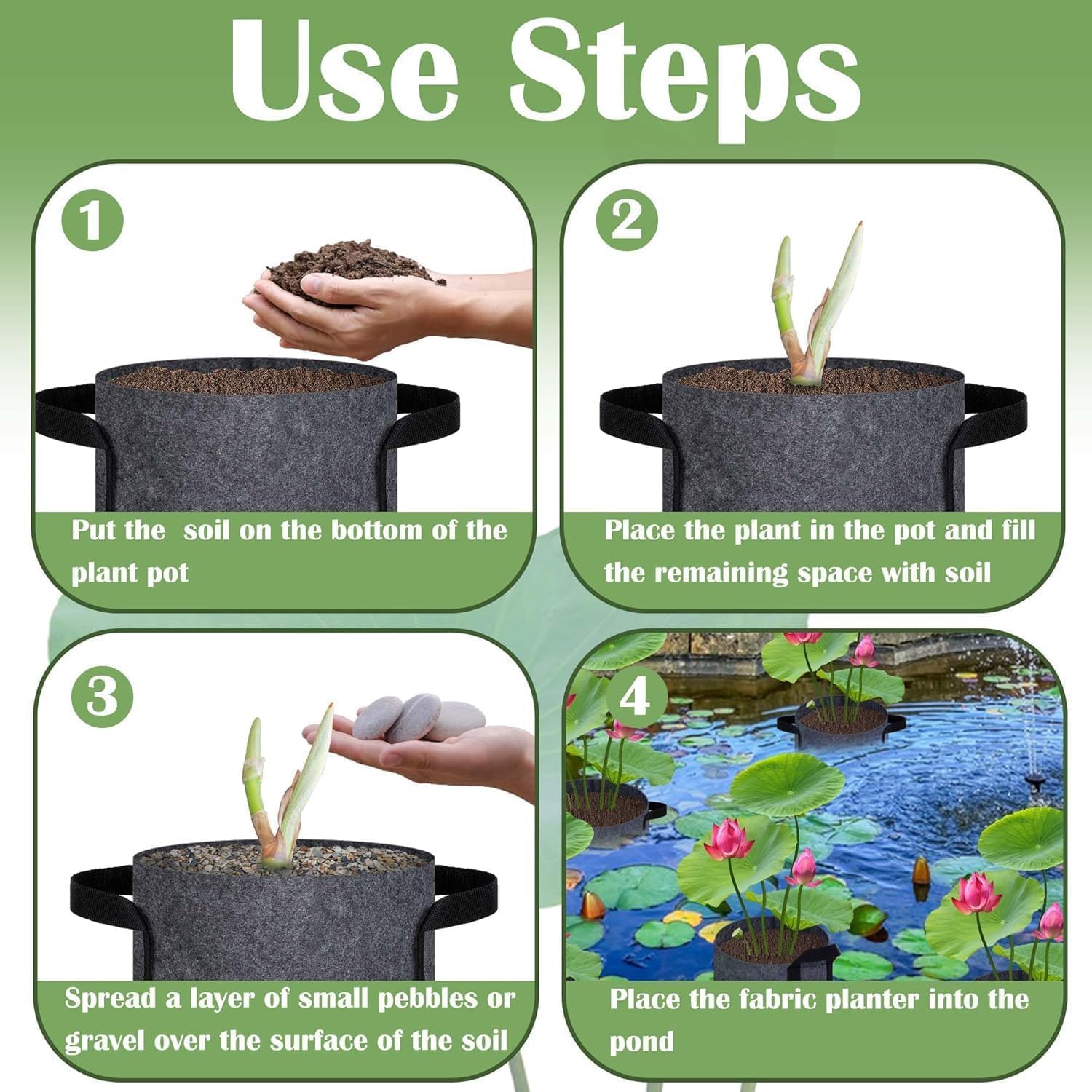12 Pack Aquatic Plant Pots for Pond, Reusable Fabric Aquatic Plant Pots, Breathable Pond Plant Basket Grow Bags with Handles for Aquatic Plants, Bog Plant, Water Lily, Lotus, Flower 1 Gallon