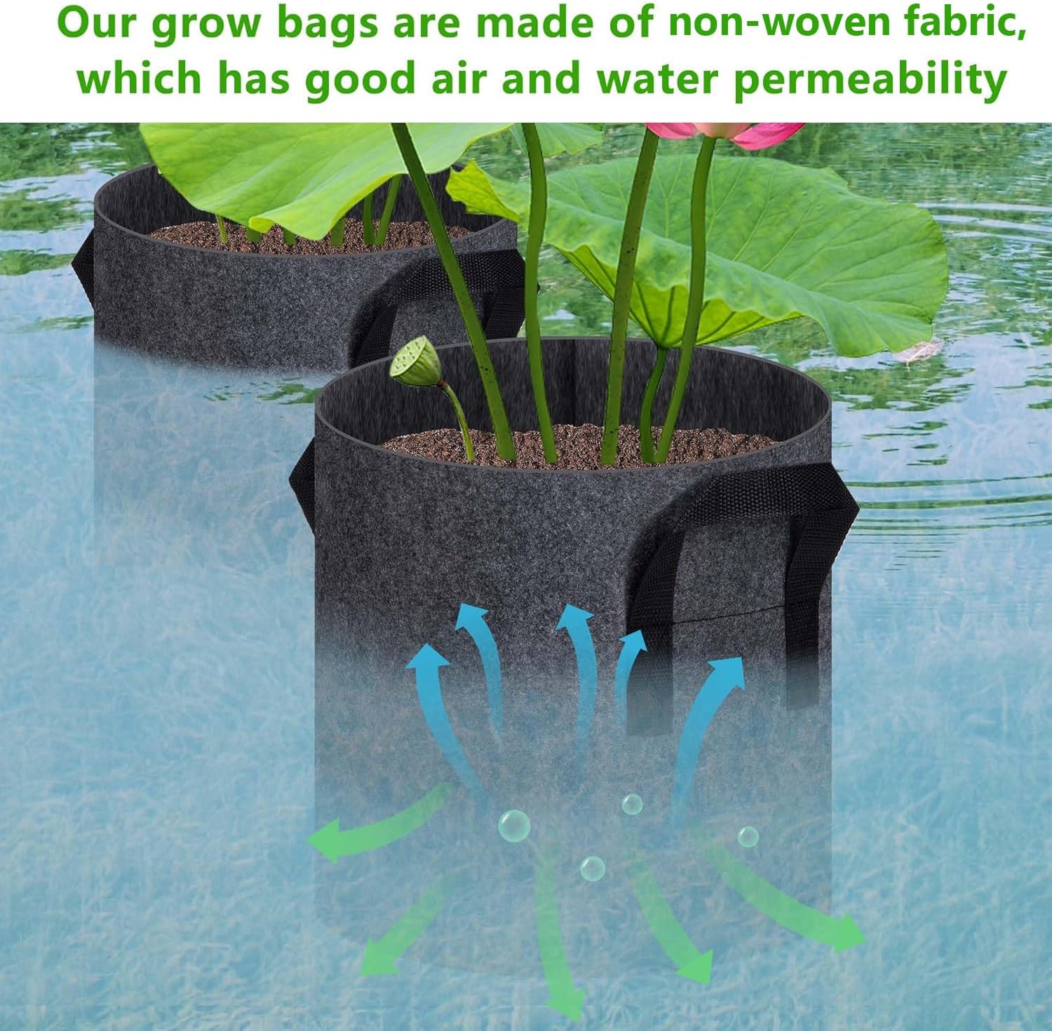 12 Pack Aquatic Plant Pots for Pond, Reusable Fabric Aquatic Plant Pots, Breathable Pond Plant Basket Grow Bags with Handles for Aquatic Plants, Bog Plant, Water Lily, Lotus, Flower 1 Gallon