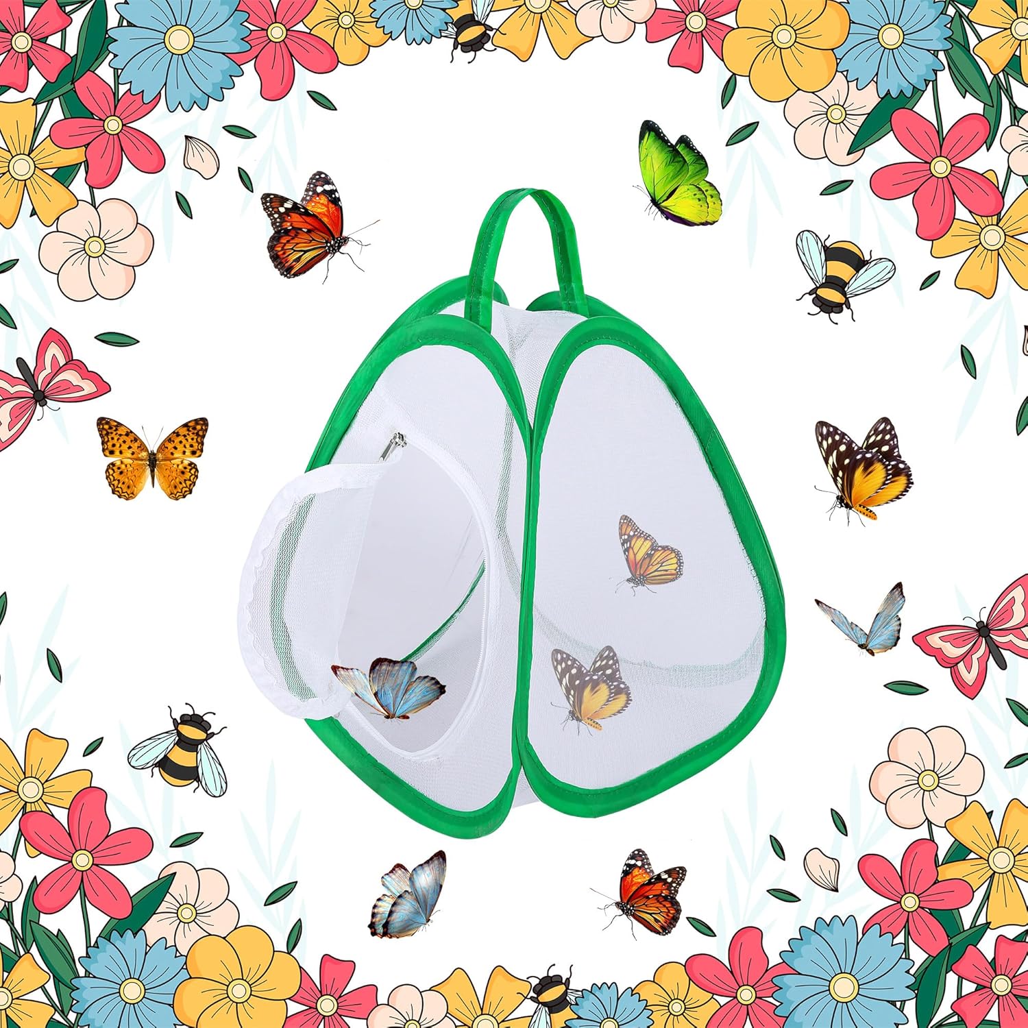 2 Pcs Mini Butterfly Habitat Cage- 10 x 8.8 x 8 Inch Collapsible Insect Mesh Cage- Portable Butterfly Net Habitat with Zipper for Transporting and Raising
