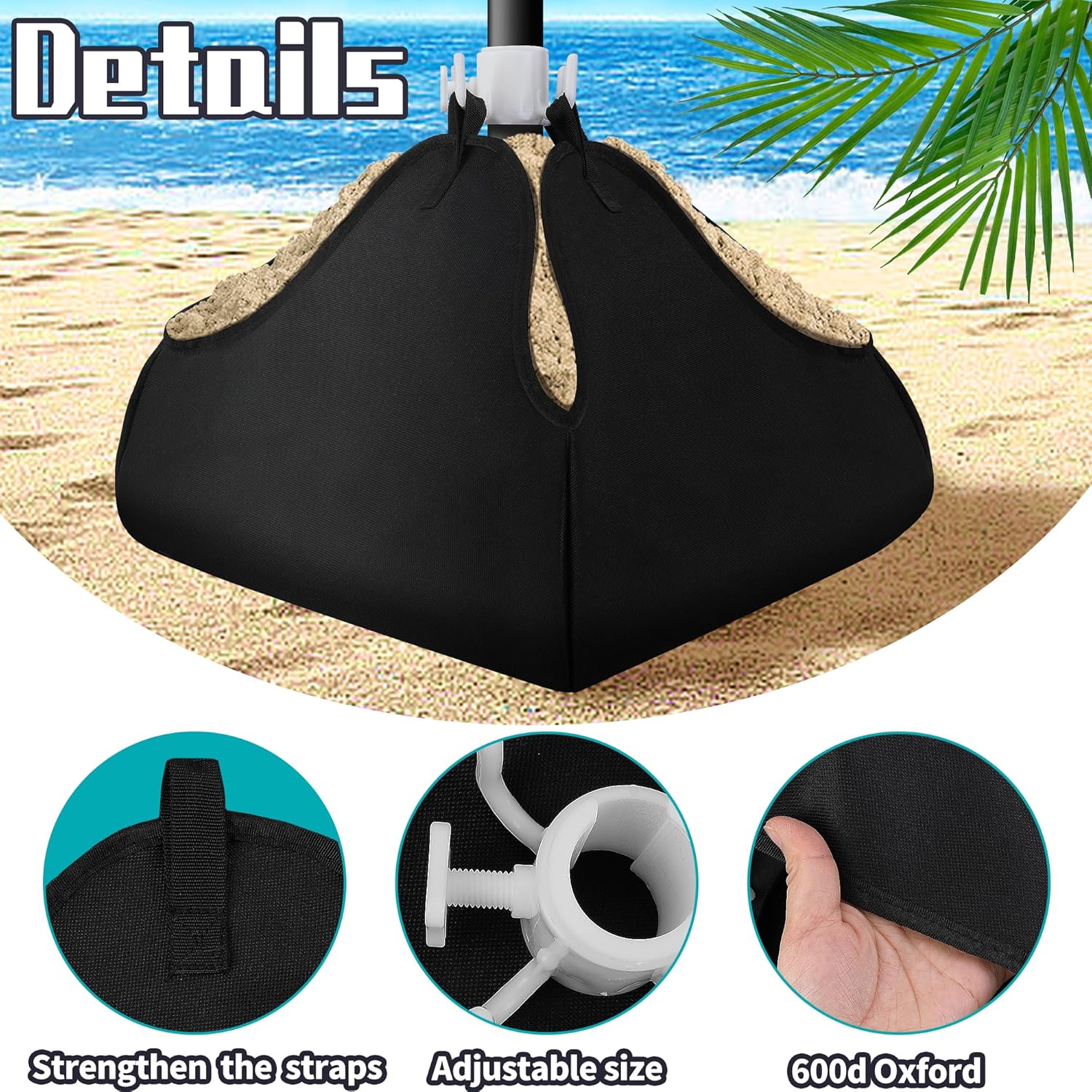 1 Set Beach Umbrella Base Weight- 600D Oxford Cloth Sun Umbrella Fillable Weights Sand Bags- Heavy Duty Beach Umbrella Stand Sand Anchor for Outdoor Patio Garden
