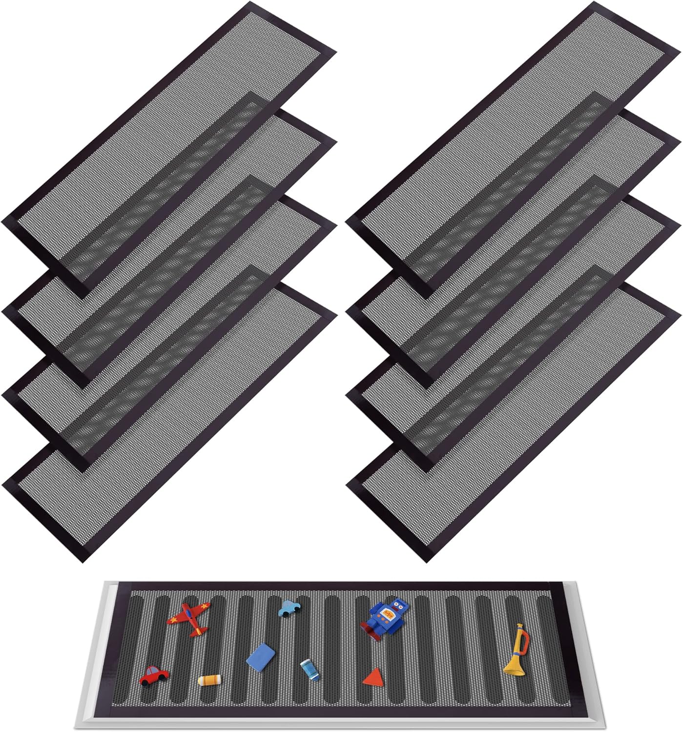 8 Pack Floor Register Screen Vent Mesh, 4 x 10 Inch Plastic Rectangle Air Vent Screen Cover, Magnetic PVC Vent Mesh Cover for Ceiling Wall Floor Catch Debris Hair Dust