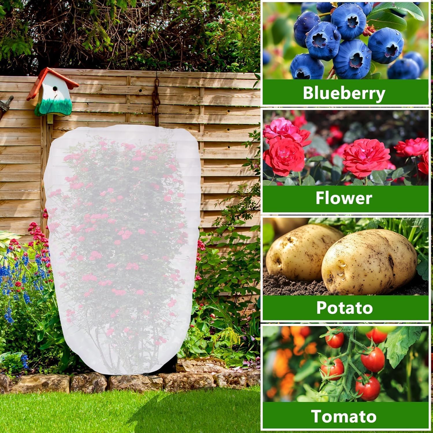 4 Pcs Garden Plant Shade Cover with Drawstring, 5 x 3.3 Ft Garden Shade Sun Protection Plant Covers, White Light Refraction Fruit Tree Sunshade Cloth for Protect Plants from Direct Sunlight