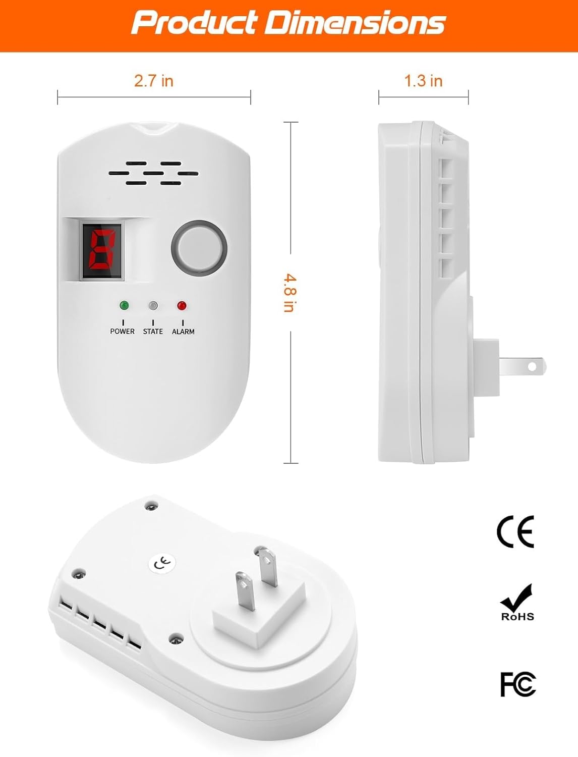 Natural Gas Leak Detector, Plug-in Propane Natural Gas Detector for Home Kitchen RV, Combustible & Explosive Gas Alarm for LPG, LNG, Methane AC Power