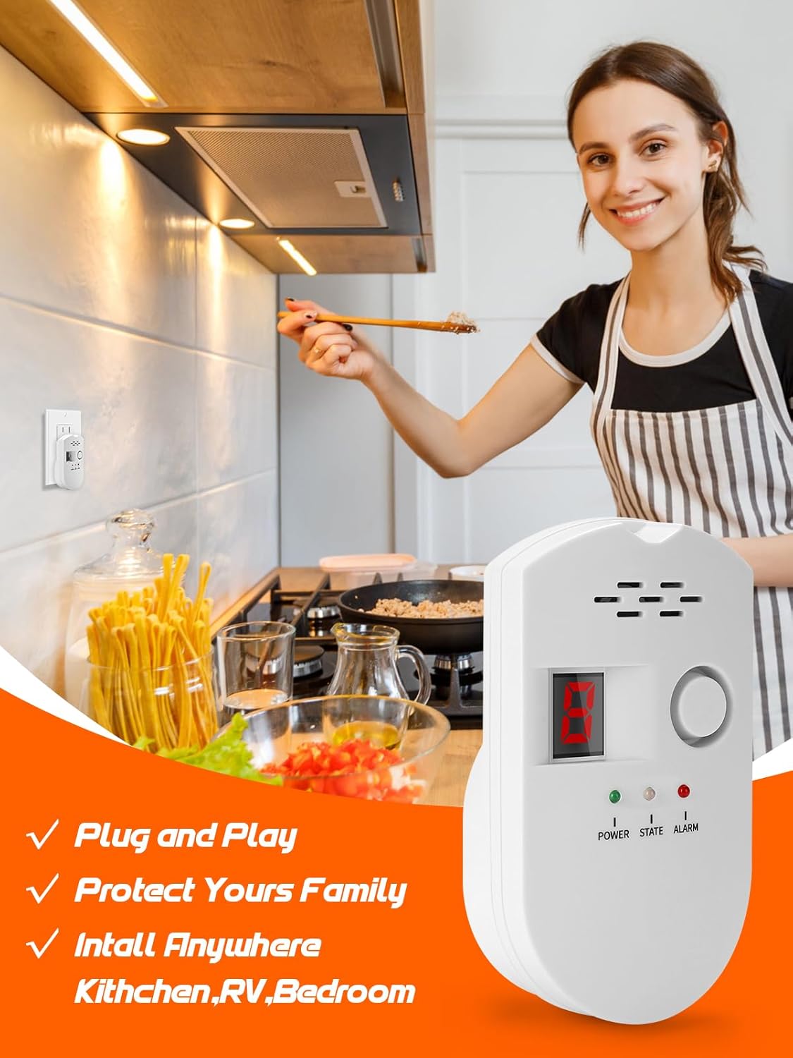 Natural Gas Leak Detector, Plug-in Propane Natural Gas Detector for Home Kitchen RV, Combustible & Explosive Gas Alarm for LPG, LNG, Methane AC Power