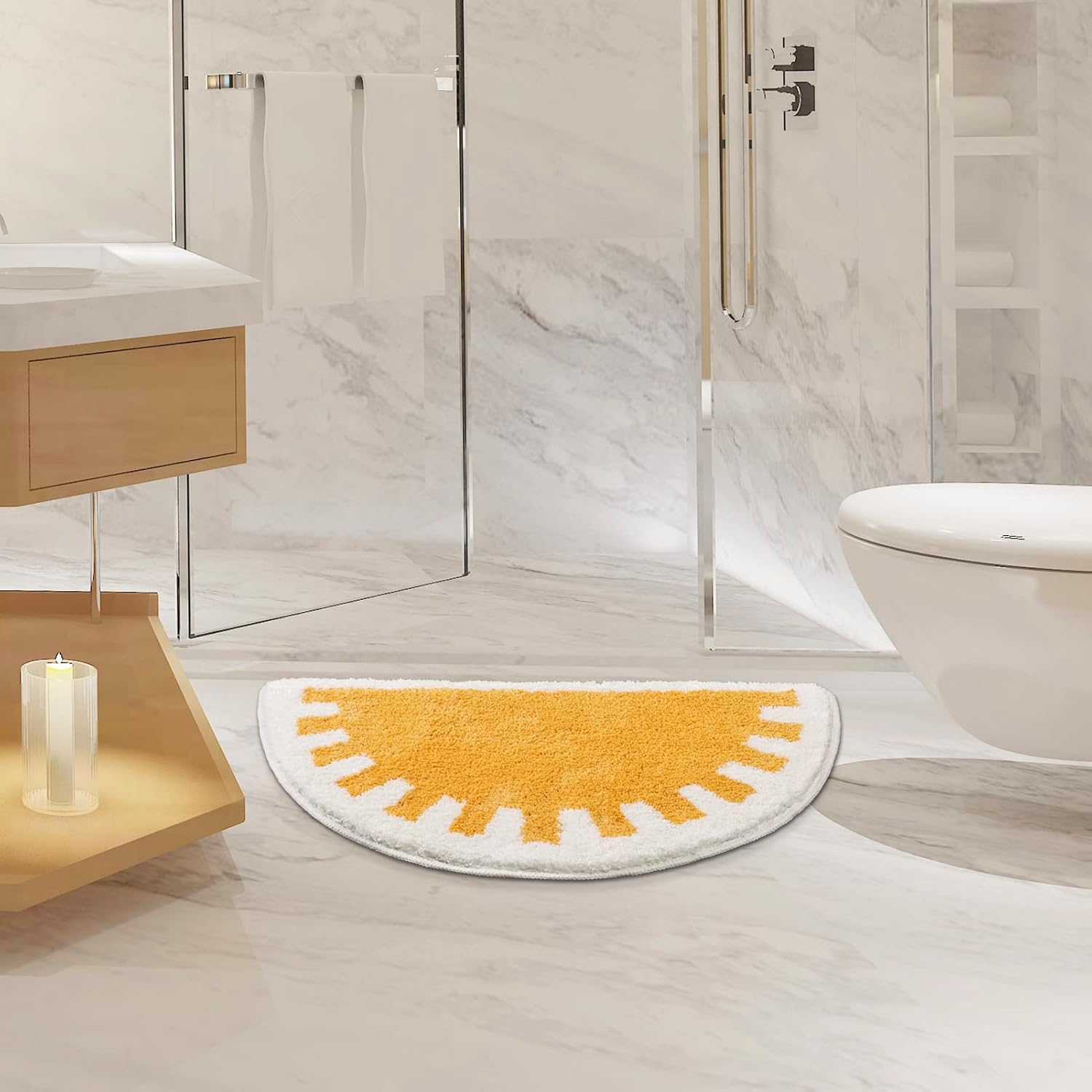 Bathroom Rugs Sun Bath Mat, Half Circle Cute Sunrise Bath Mat Soft and Fluffy, Water Absorbent Bath Rug Machine Washable Bathroom Mat