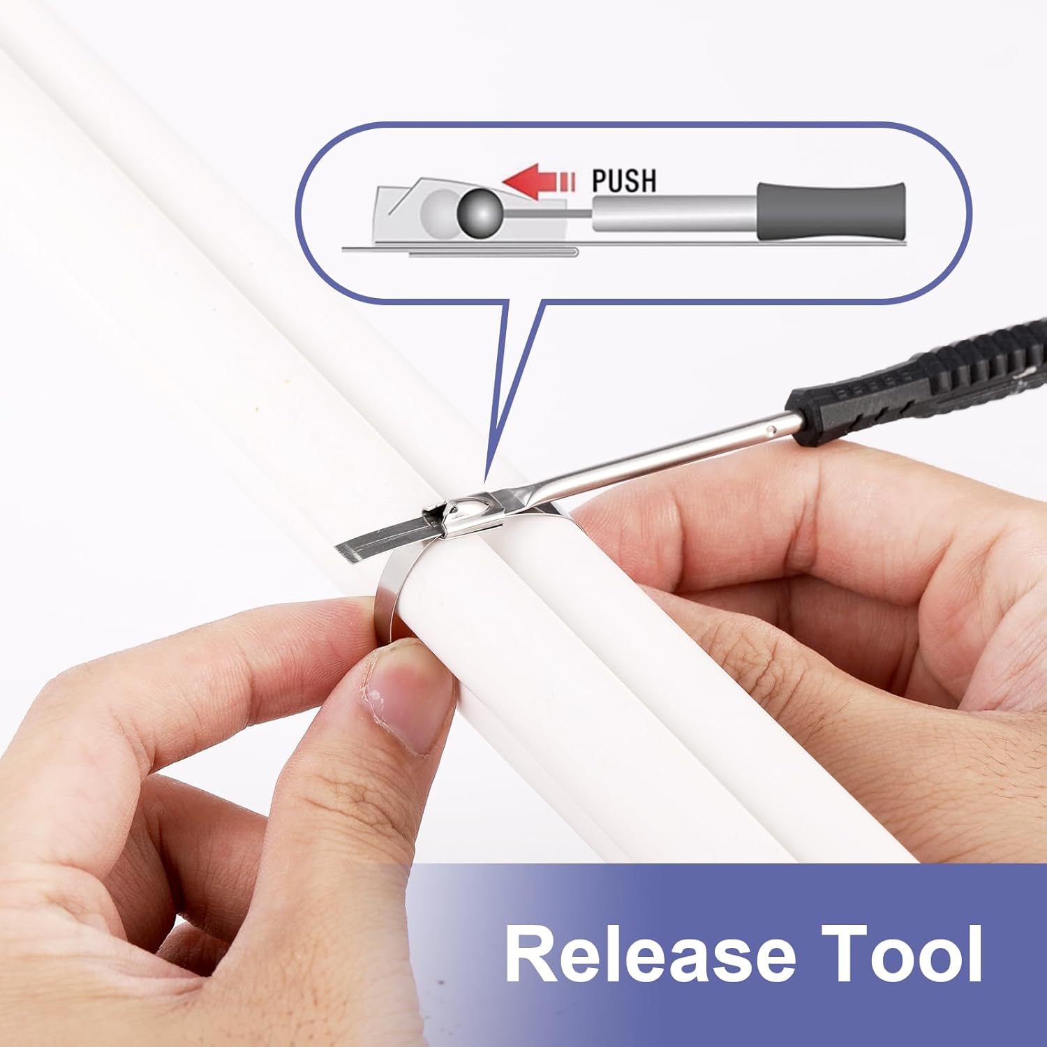 Metal Zip Ties Cutter for Stainless Steel Tie Wrap,Tensioning Installation Cutting Tool for Self-Locking Stainless Zip Ties with Free Zip Tie Release Tool, Two-handed Mode